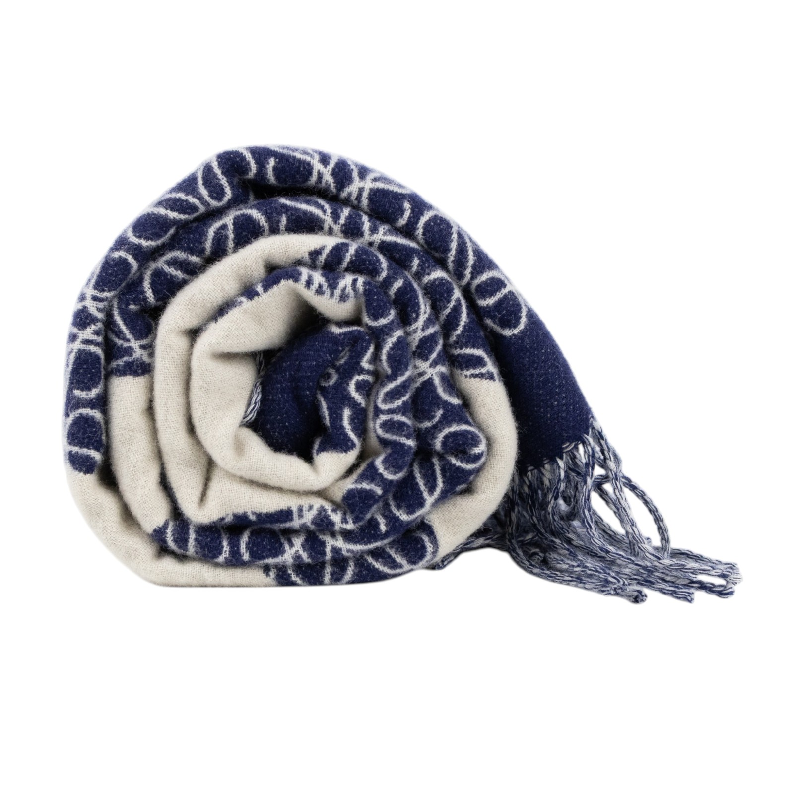 羅意威 LOEWE Anagram 羊毛毛毯 K000230X33 深藍白LOGO流蘇羊毛毯 防塵袋