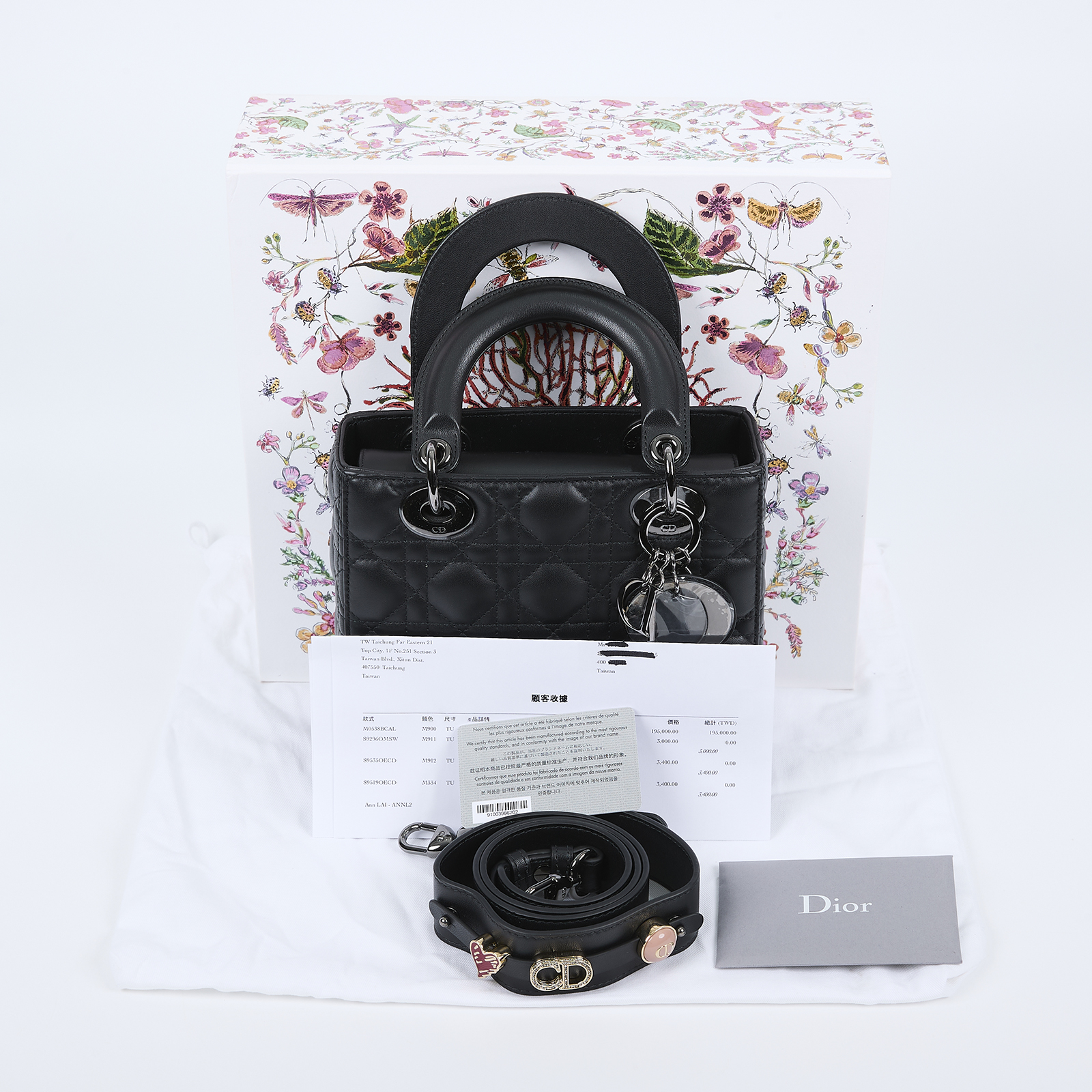 迪奧 CHRISTIAN DIOR Lady Dior My ABCDior 小型 肩背 手提包 羊皮 M0538BCAL  原廠盒子/防塵袋/購買證明/保證卡/背帶