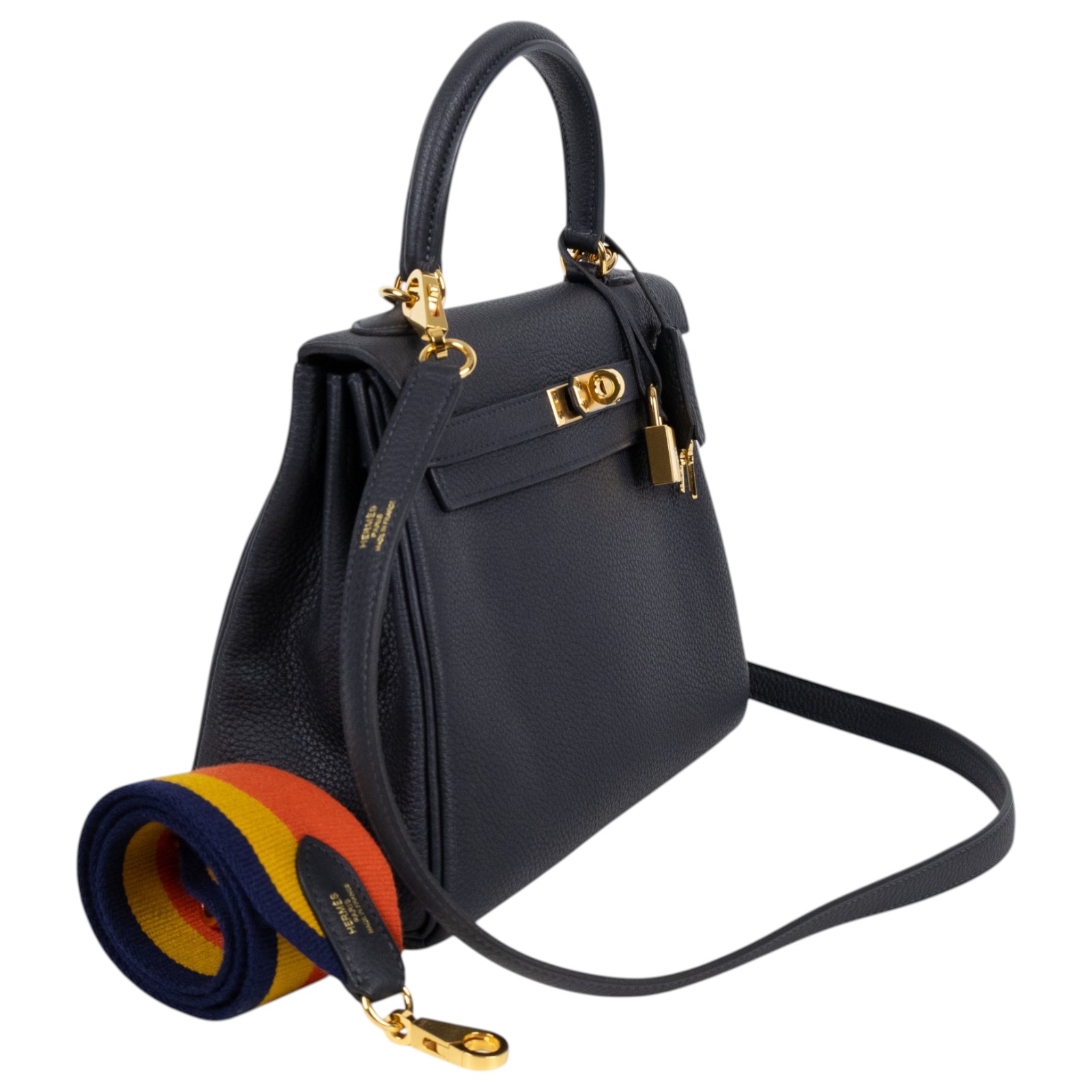 愛馬仕 Hermes Kelly II Sellier 凱莉包 25 金色五金 深海藍色 H084323CCAB /BHT784CH  原廠盒子/防塵袋/背帶2/鎖組/購買證明
