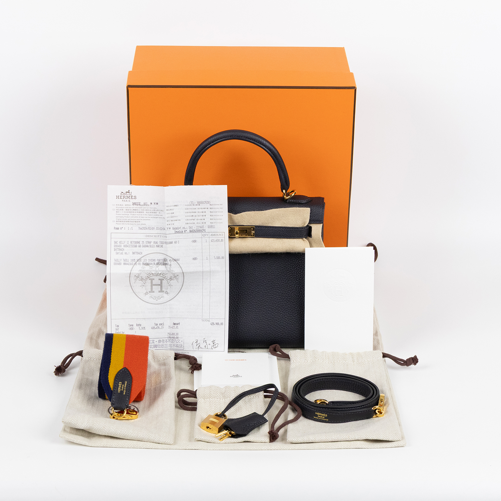 愛馬仕 Hermes Kelly II Sellier 凱莉包 25 金色五金 深海藍色 H084323CCAB /BHT784CH  原廠盒子/防塵袋/背帶2/鎖組/購買證明