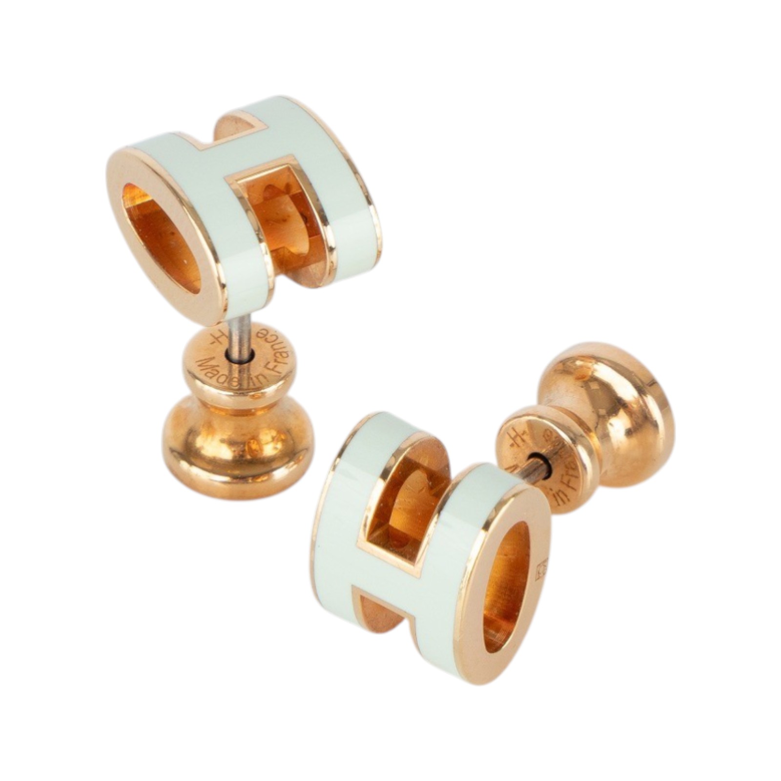 愛馬仕 Hermes Mini Pop H 耳釘 氣泡綠 H608002FO17 GD 02 42 氣泡綠玫瑰金MINI POP H耳環 防塵袋