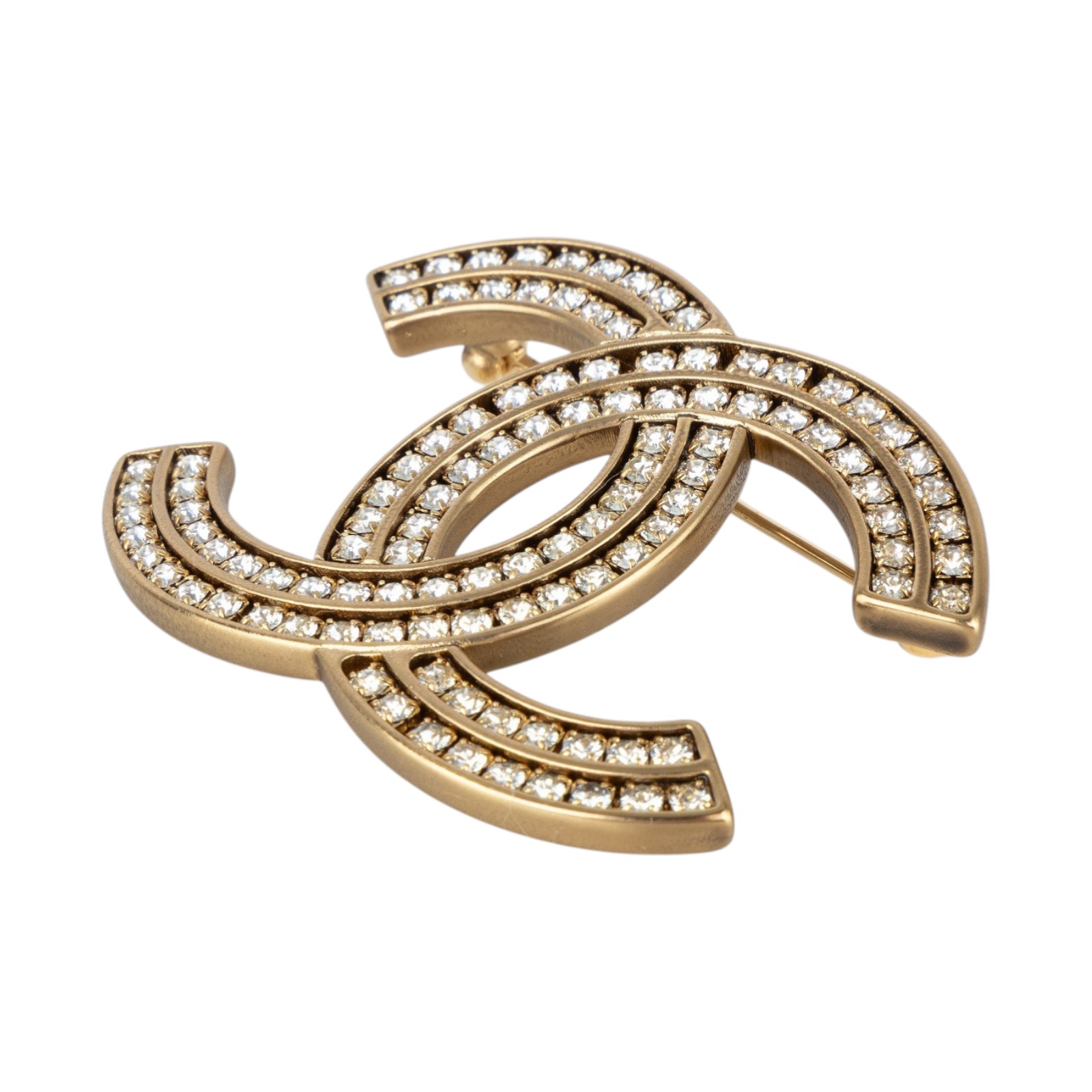 香奈兒 CHANEL CC LOGO 胸針 A21C 雙排水鑽雙C胸針 原廠盒子