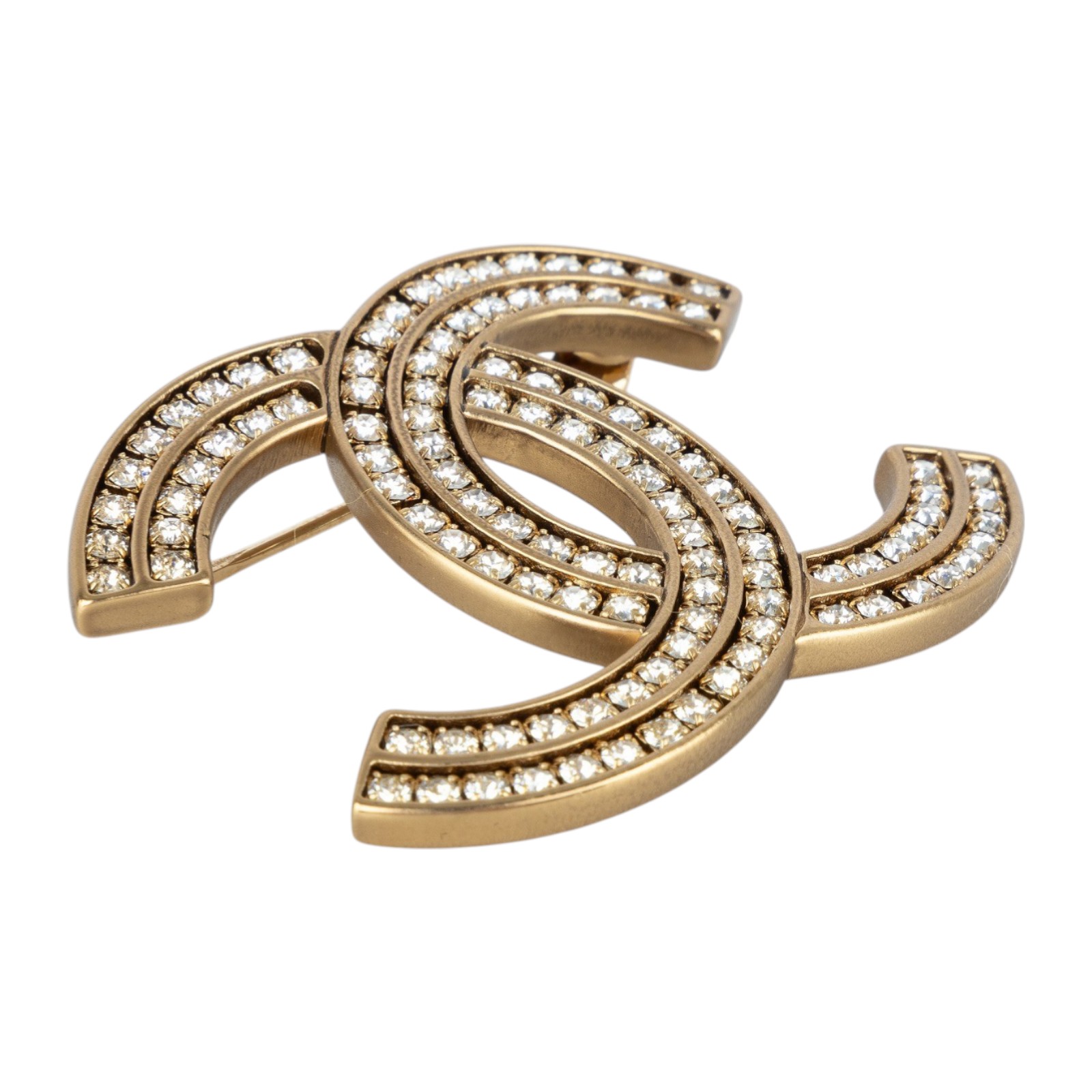 香奈兒 CHANEL CC LOGO 胸針 A21C 雙排水鑽雙C胸針 原廠盒子