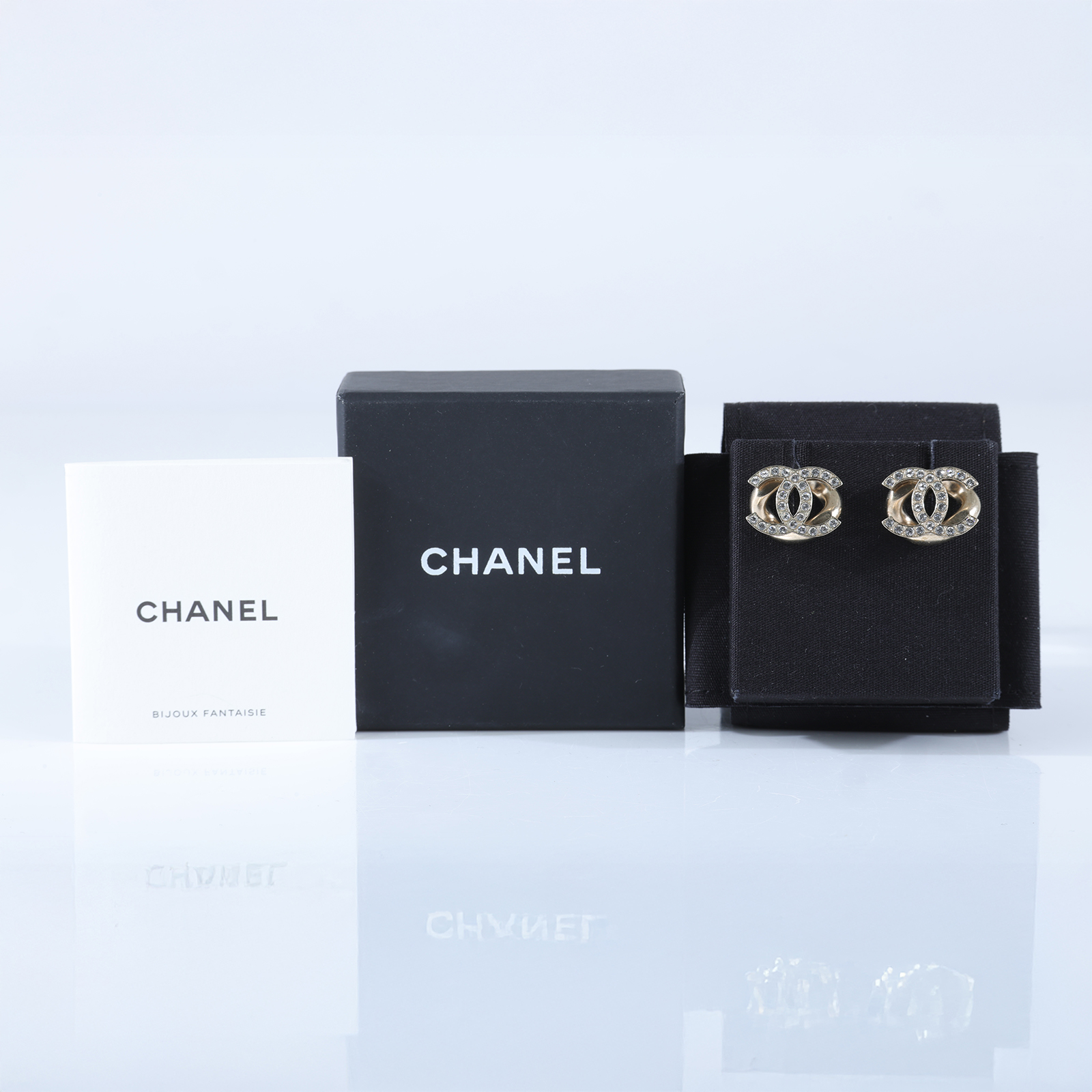 香奈兒 CHANEL CC LOGO 耳環 耳釘 A22S 水鑽雙C耳環 原廠盒子