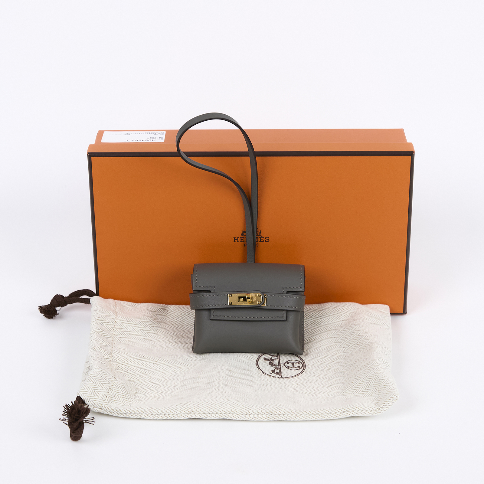 愛馬仕 Hermes Kelly Festival 吊飾 包掛 H084665 KAS704HP K刻灰金AirPods 保護套 原廠盒子/防塵袋