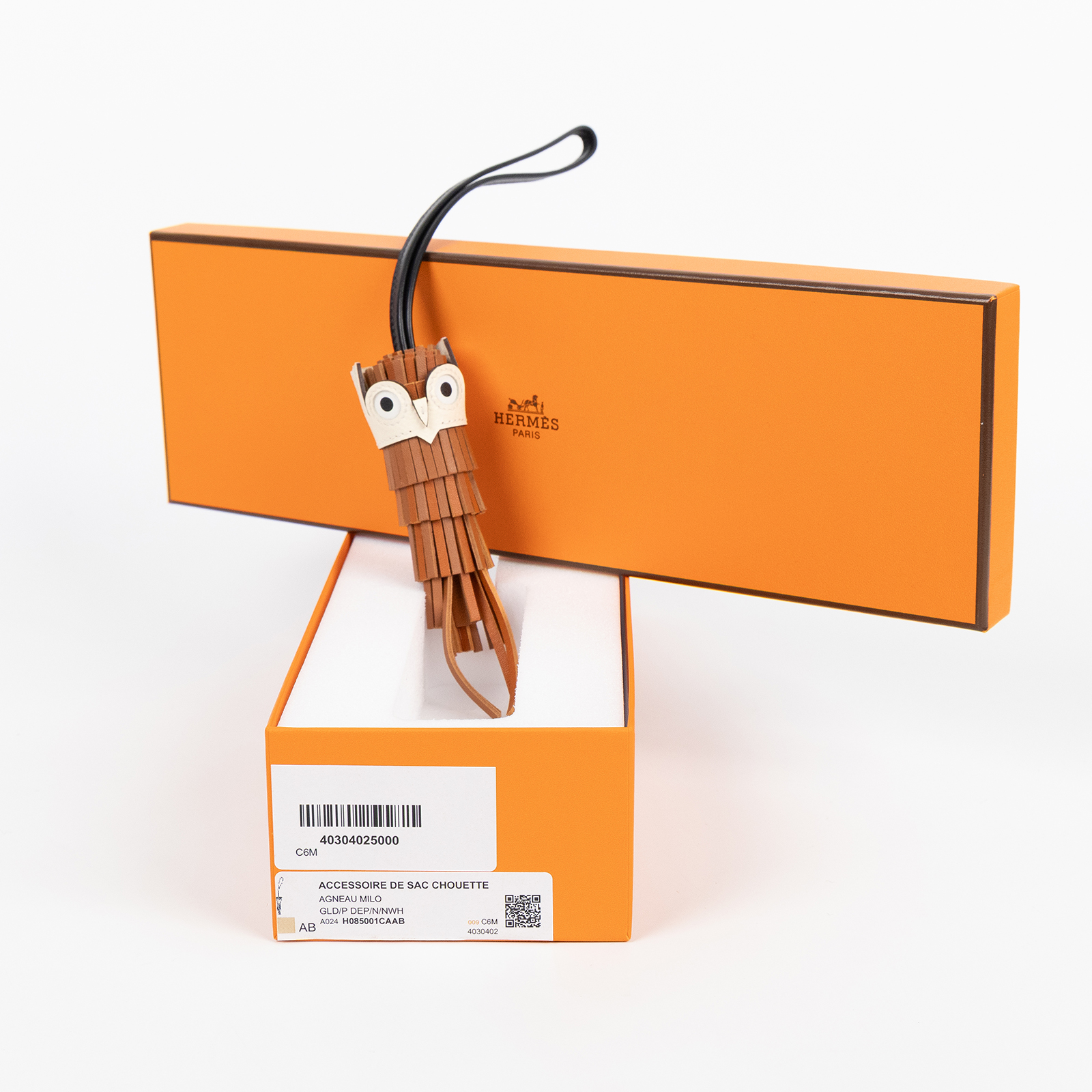 愛馬仕 Hermes Chouette 吊飾 H085001CAAB  棕拚白貓頭鷹吊飾 原廠盒子