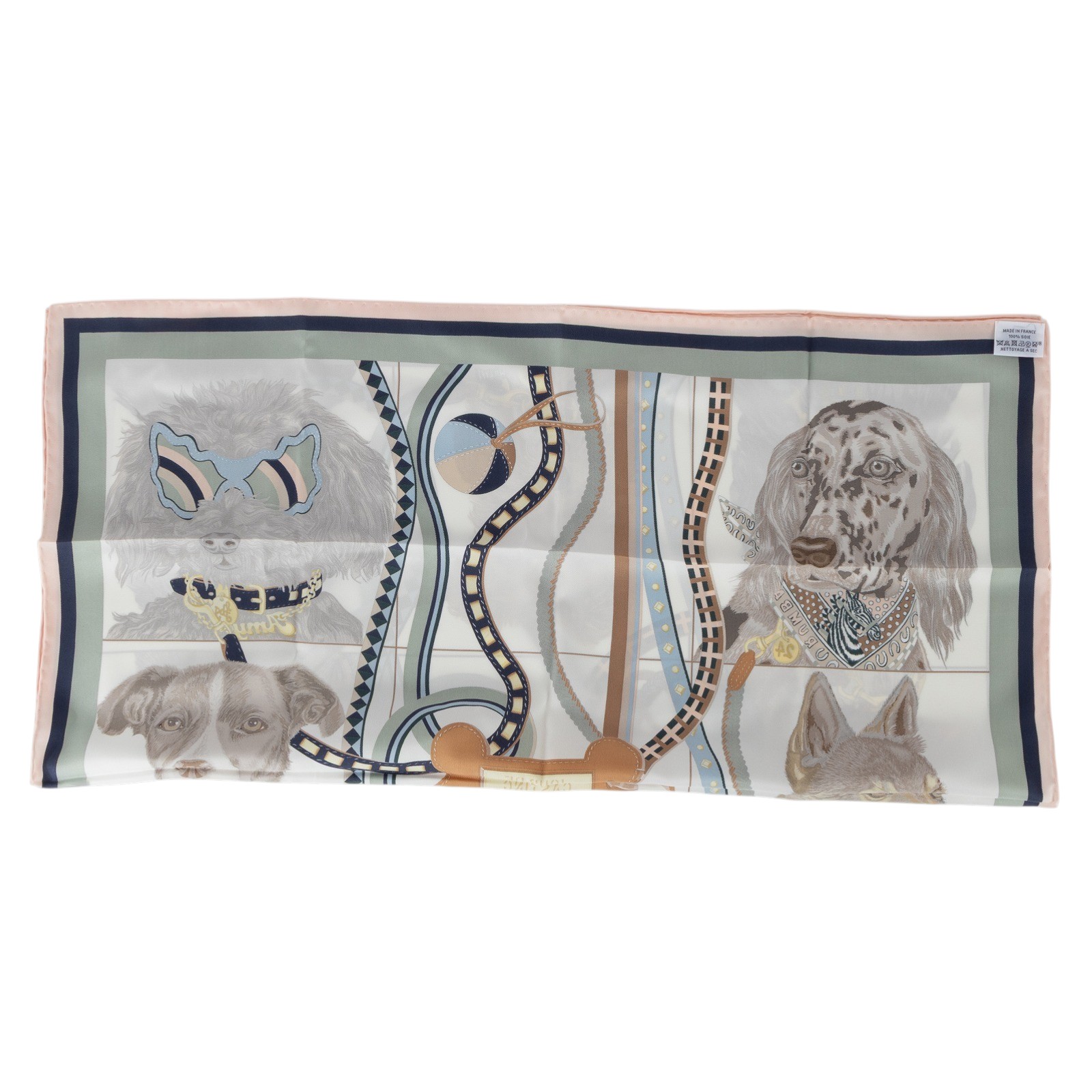 愛馬仕 Hermes Jour de Casting 70 方巾 淺玫瑰色 白色 黏土綠 H984213Sv02  狗狗選角日絲巾65X65 原廠盒子