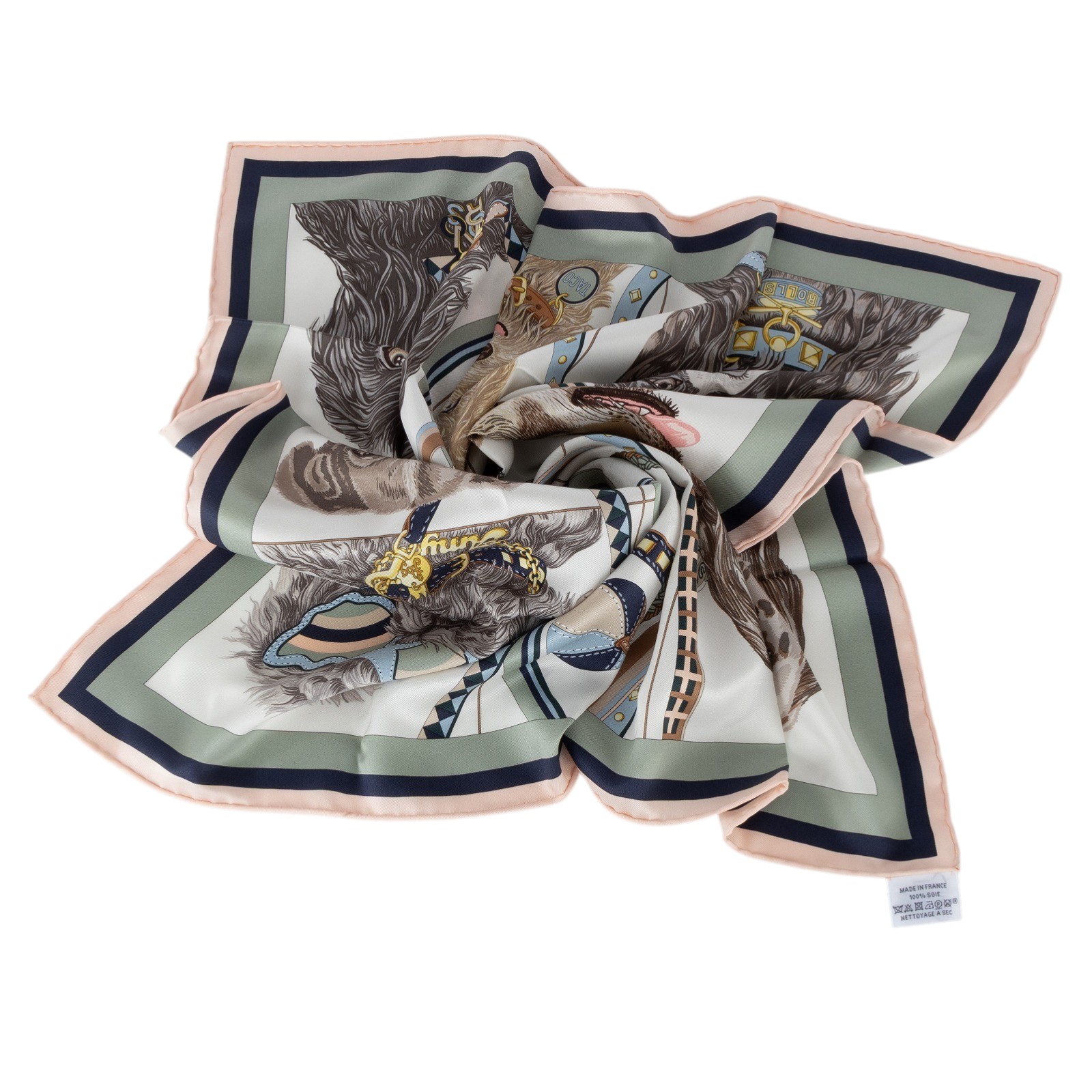 愛馬仕 Hermes Jour de Casting 70 方巾 淺玫瑰色 白色 黏土綠 H984213Sv02  狗狗選角日絲巾65X65 原廠盒子