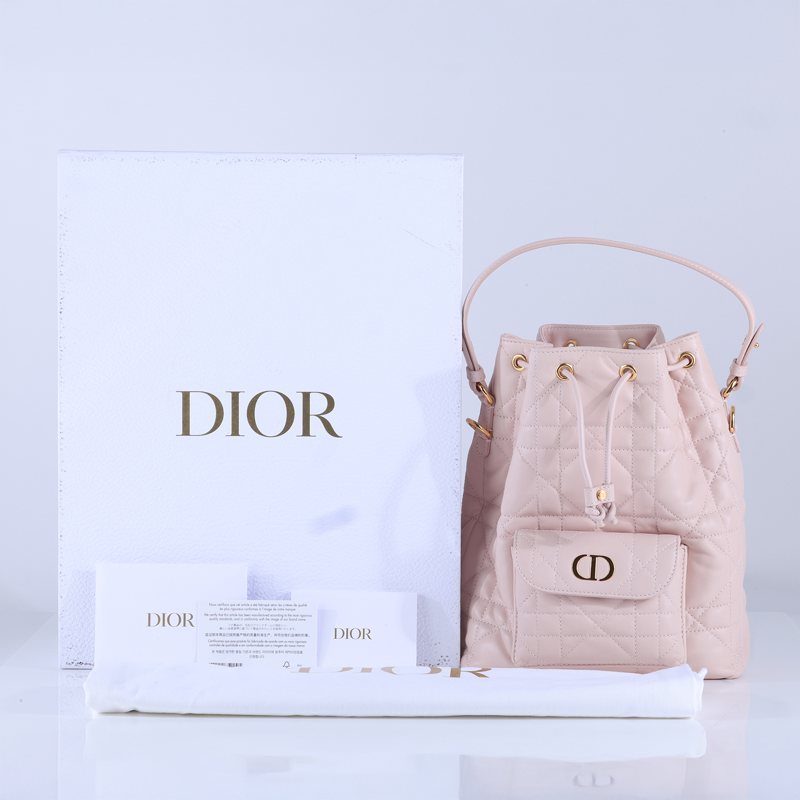 迪奧 CHRISTIAN DIOR Caro 肩背 水桶包 M3372UNOZ 粉羊CARO水桶包 原廠盒子/防塵袋/保證卡