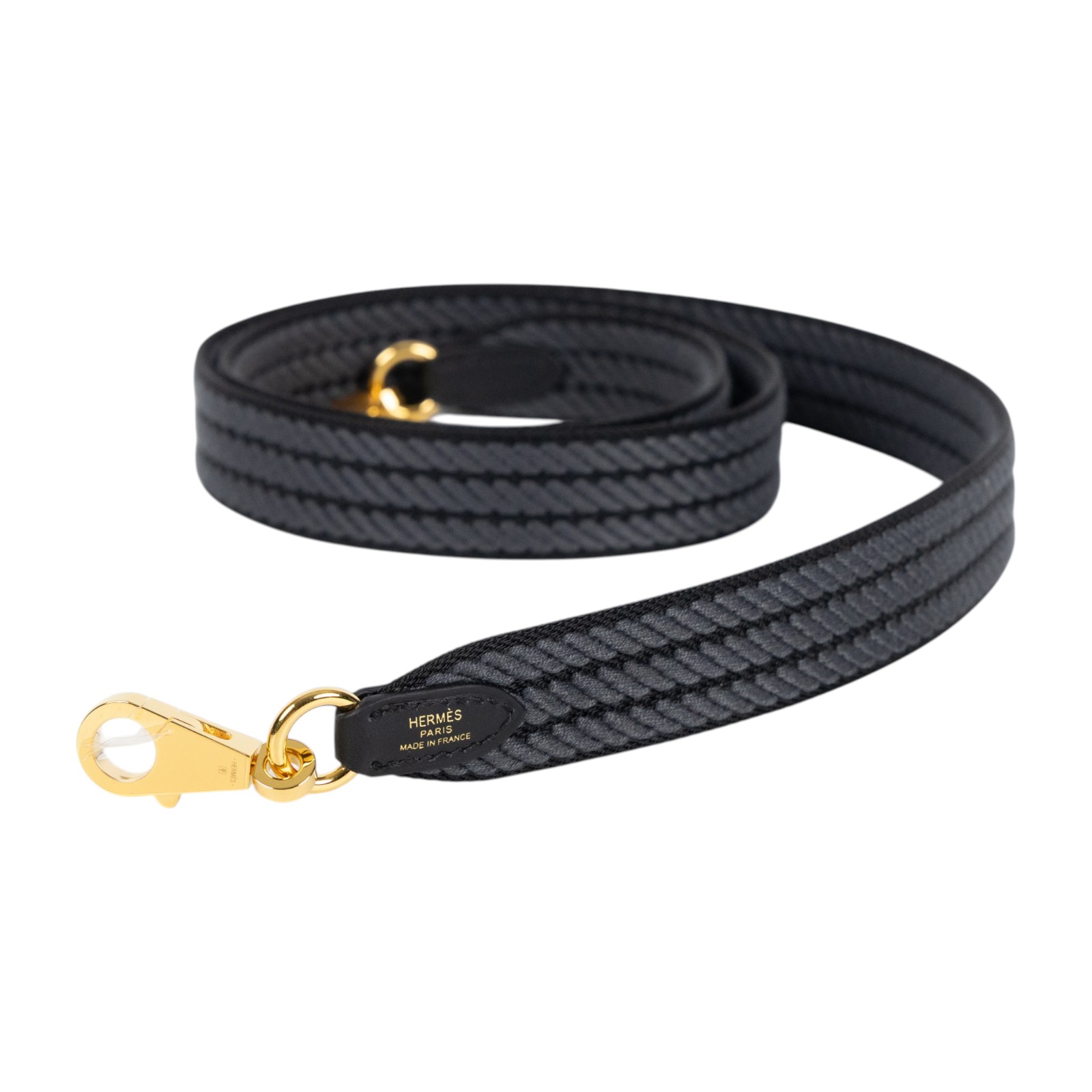 愛馬仕 Hermes Sangle Cordage 25 mm 肩帶 黑色 霧霾灰 H085711CCAE105 KSA K刻黑灰編織背帶 原廠盒子/防塵袋