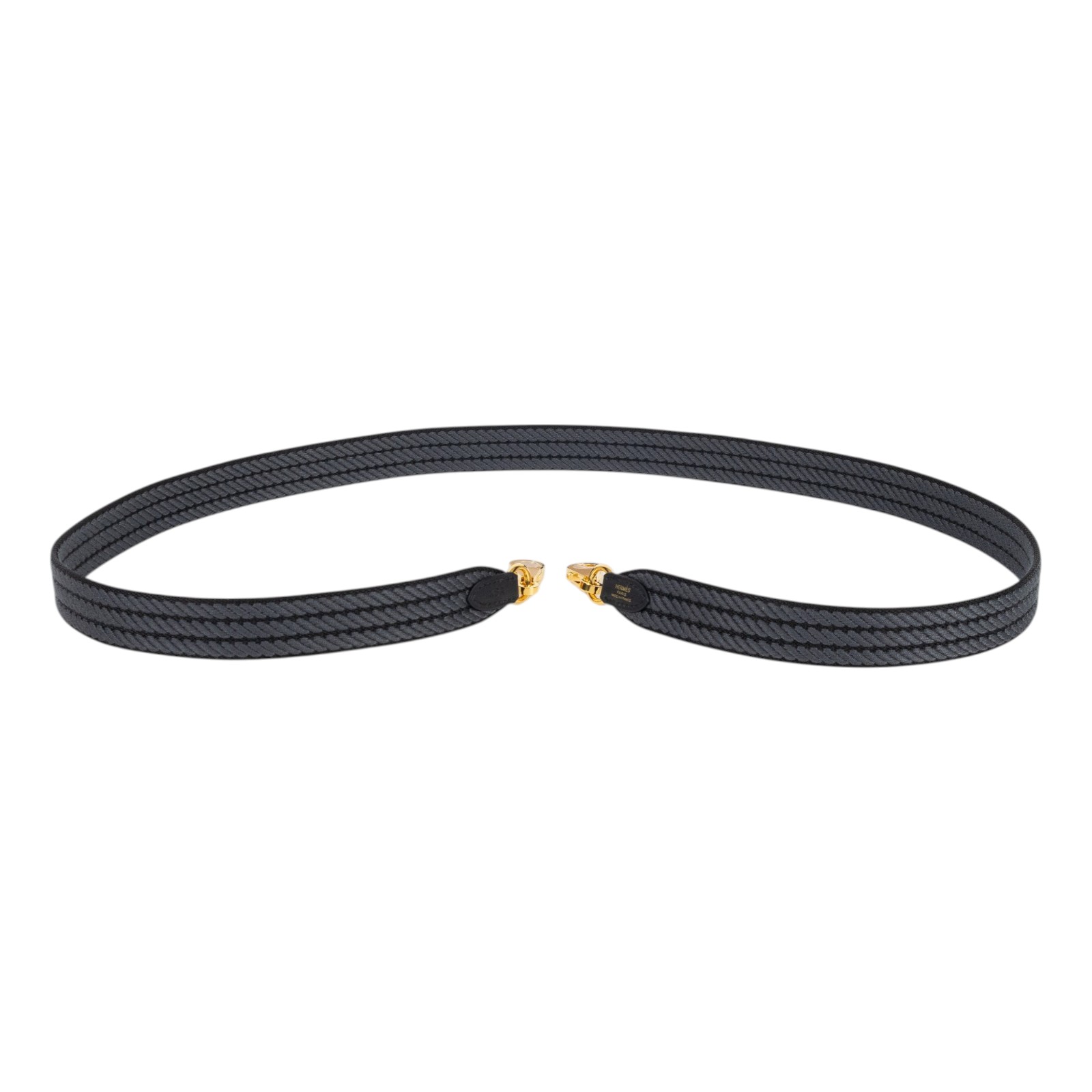 愛馬仕 Hermes Sangle Cordage 25 mm 肩帶 黑色 霧霾灰 H085711CCAE105 KSA K刻黑灰編織背帶 原廠盒子/防塵袋
