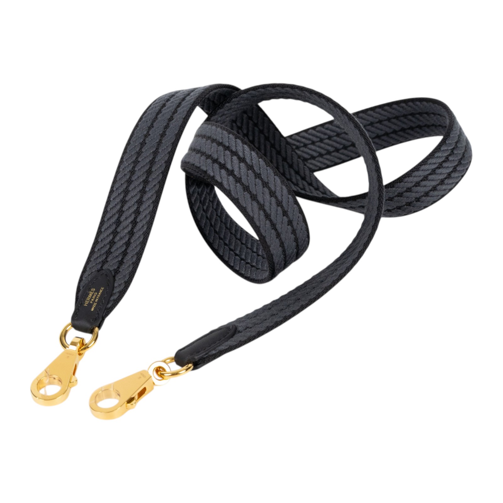 愛馬仕 Hermes Sangle Cordage 25 mm 肩帶 黑色 霧霾灰 H085711CCAE105 KSA K刻黑灰編織背帶 原廠盒子/防塵袋