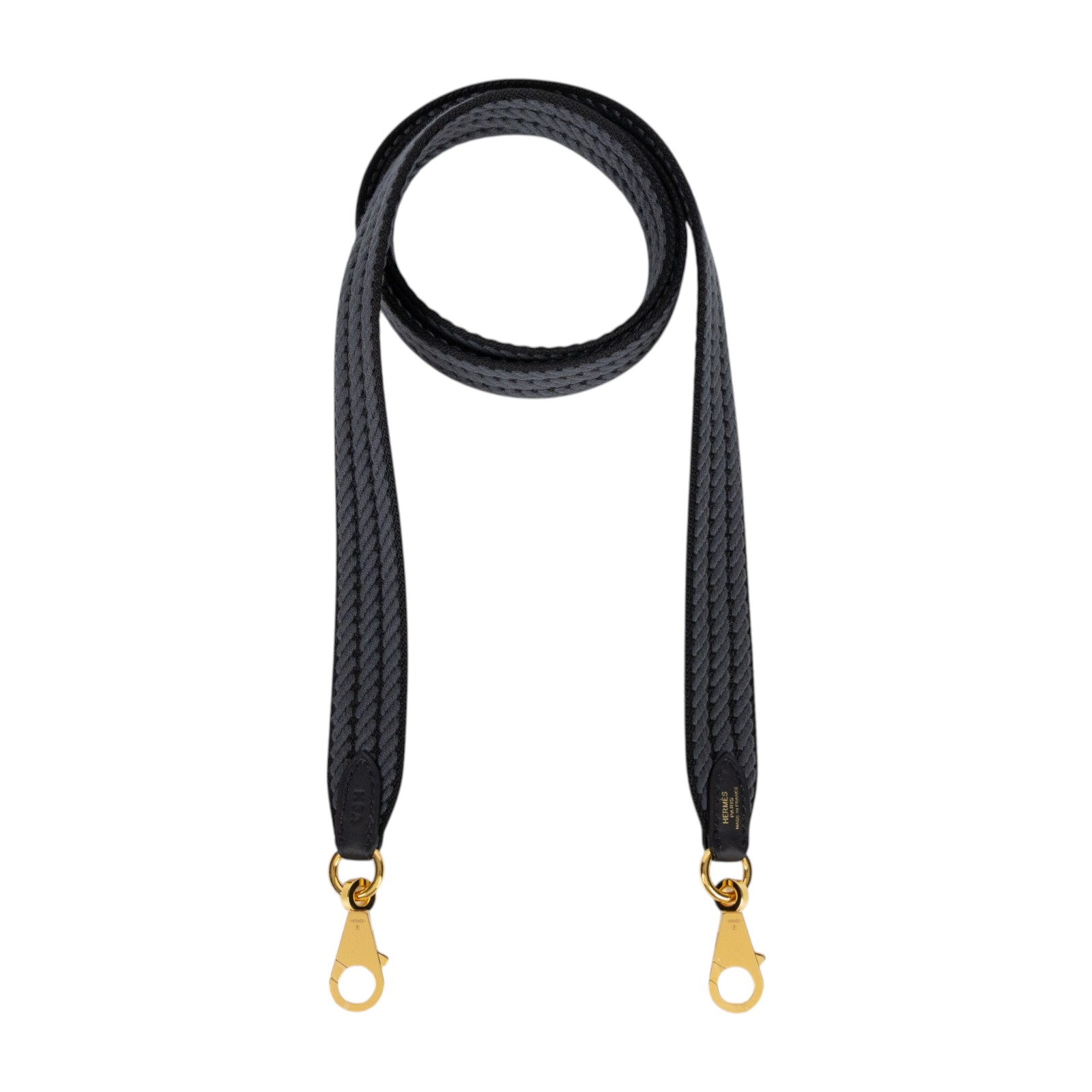 愛馬仕 Hermes Sangle Cordage 25 mm 肩帶 黑色 霧霾灰 H085711CCAE105 KSA K刻黑灰編織背帶 原廠盒子/防塵袋