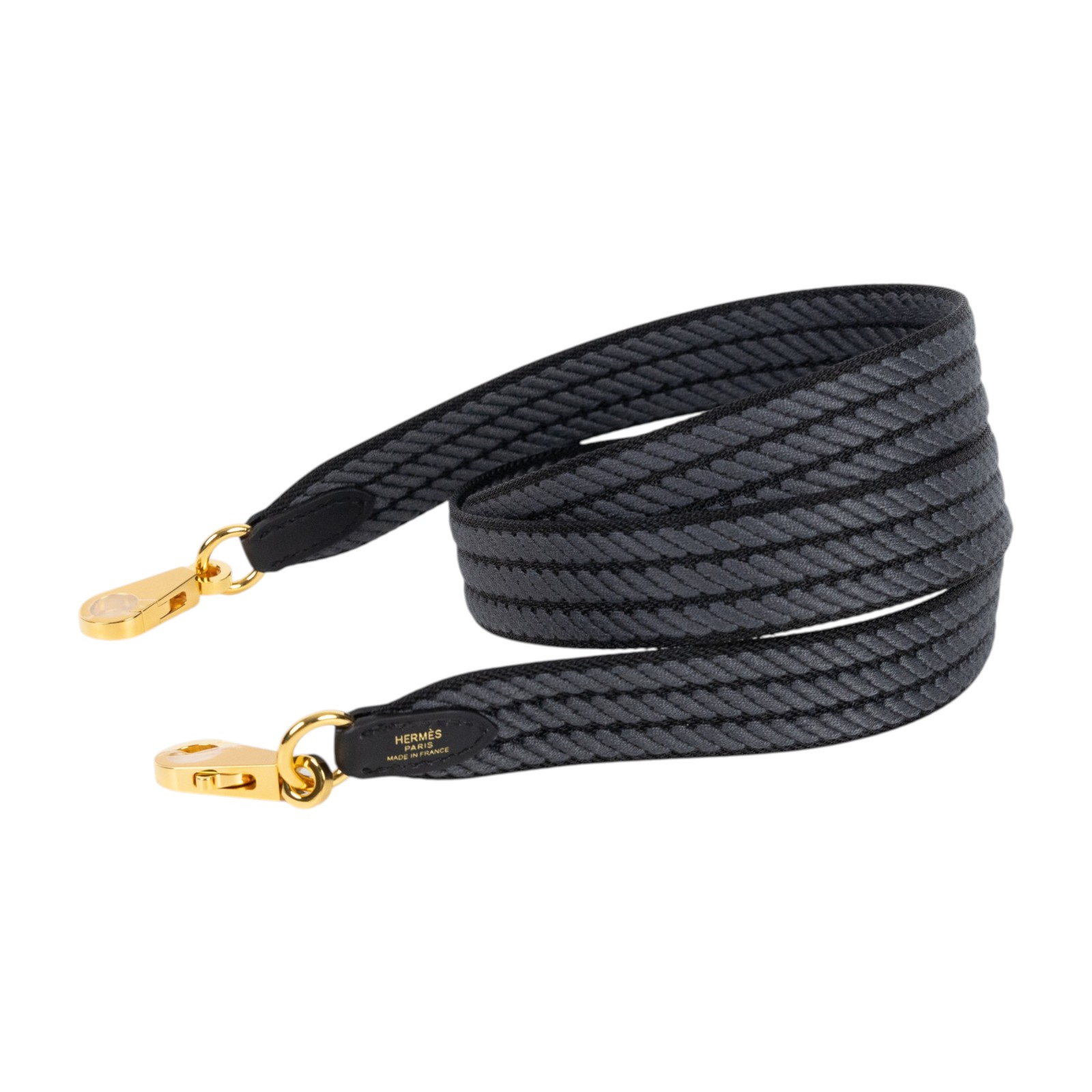 愛馬仕 Hermes Sangle Cordage 25 mm 肩帶 黑色 霧霾灰 H085711CCAE105 KSA K刻黑灰編織背帶 原廠盒子/防塵袋