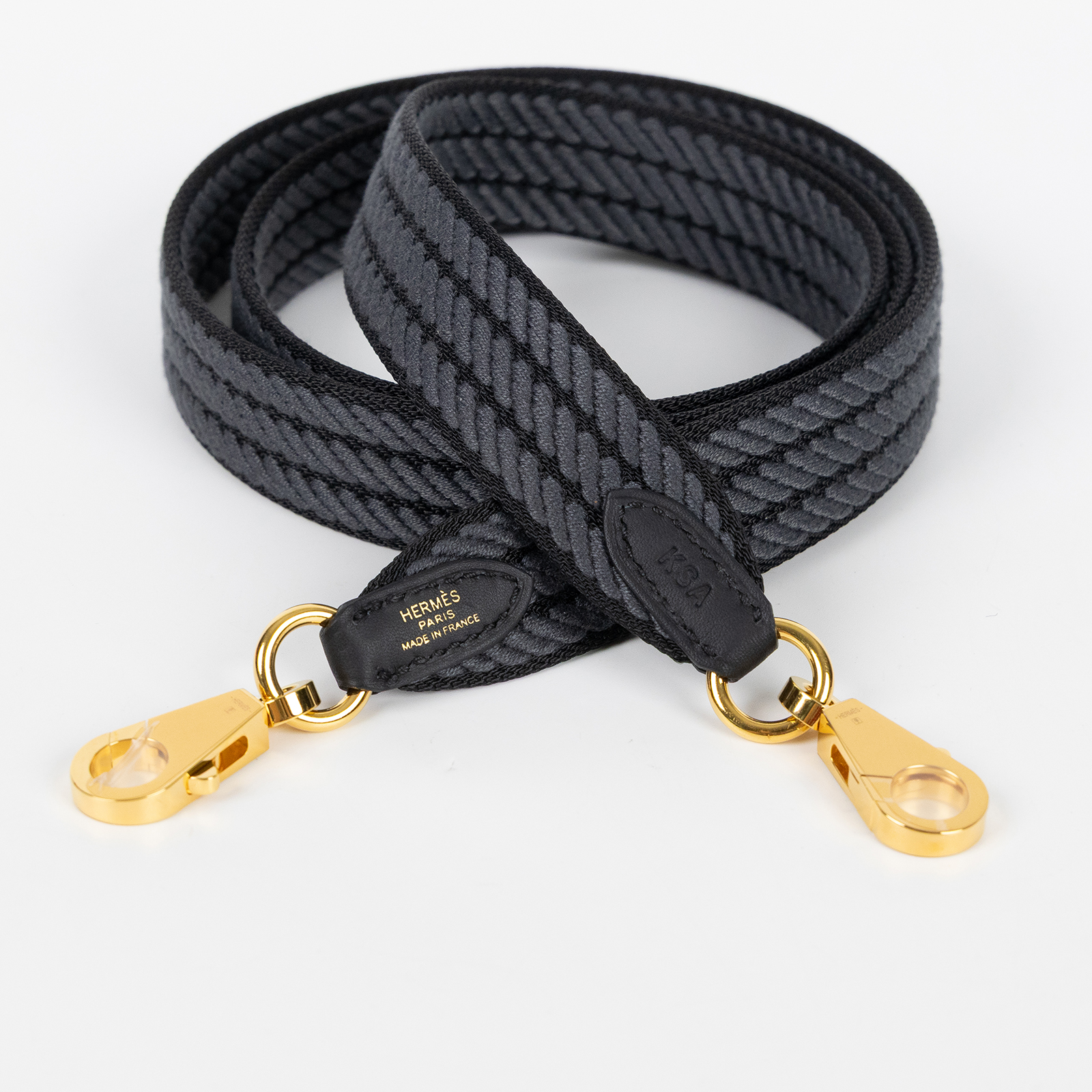愛馬仕 Hermes Sangle Cordage 25 mm 肩帶 黑色 霧霾灰 H085711CCAE105 KSA K刻黑灰編織背帶 原廠盒子/防塵袋