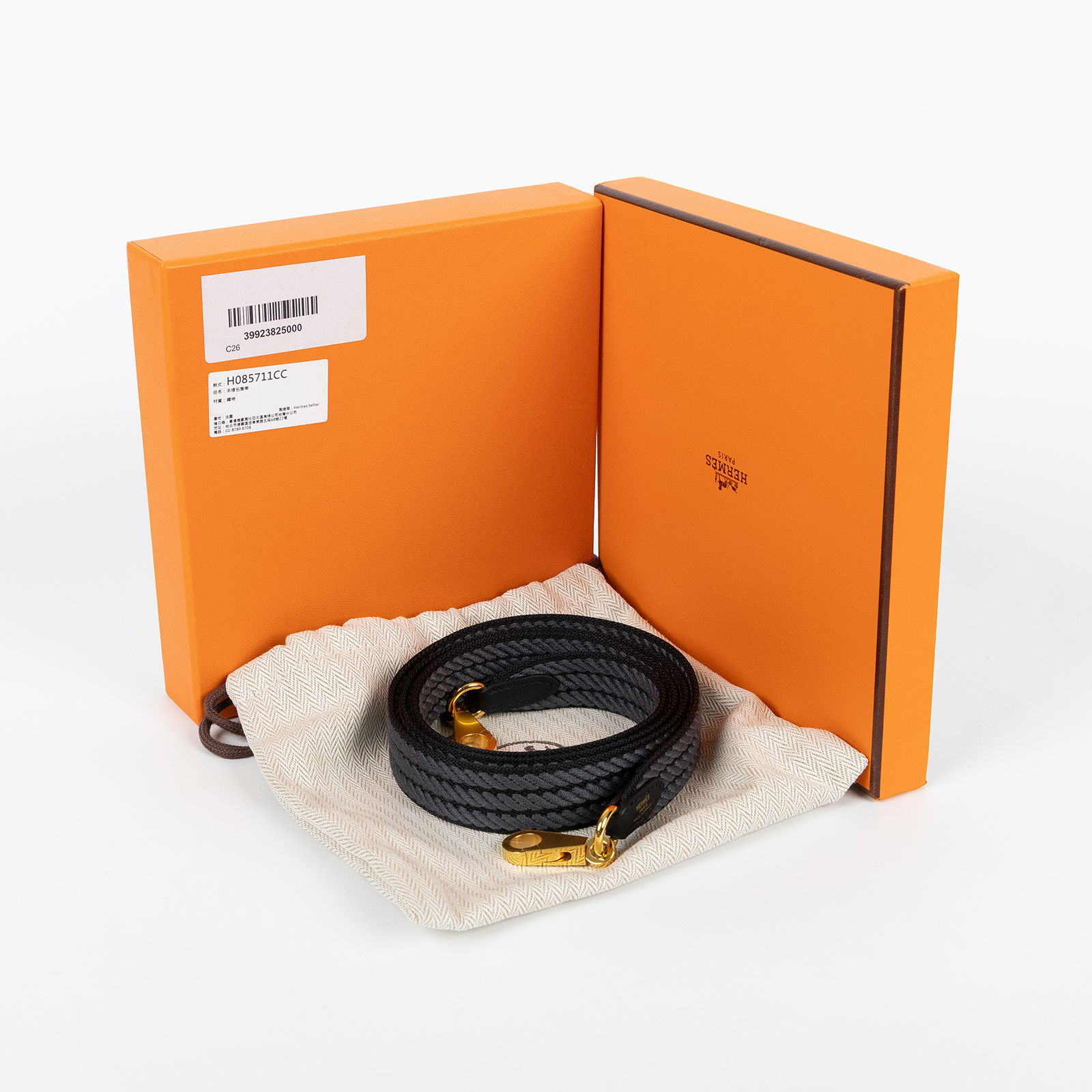 愛馬仕 Hermes Sangle Cordage 25 mm 肩帶 黑色 霧霾灰 H085711CCAE105 KSA K刻黑灰編織背帶 原廠盒子/防塵袋