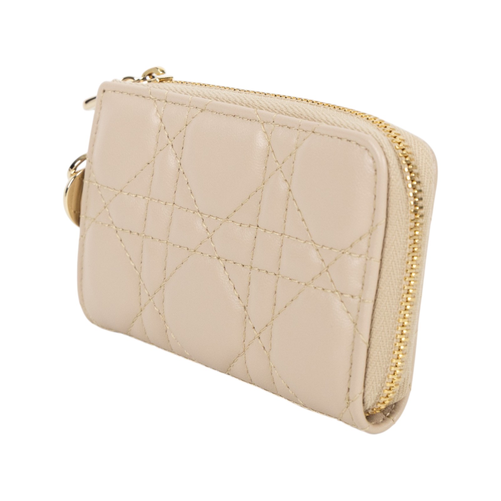 迪奧 CHRISTIAN DIOR Lady Dior Yuzu 鑰匙包 S6043ONMJ 粉羊菱格鑰匙包 原廠盒子/防塵袋