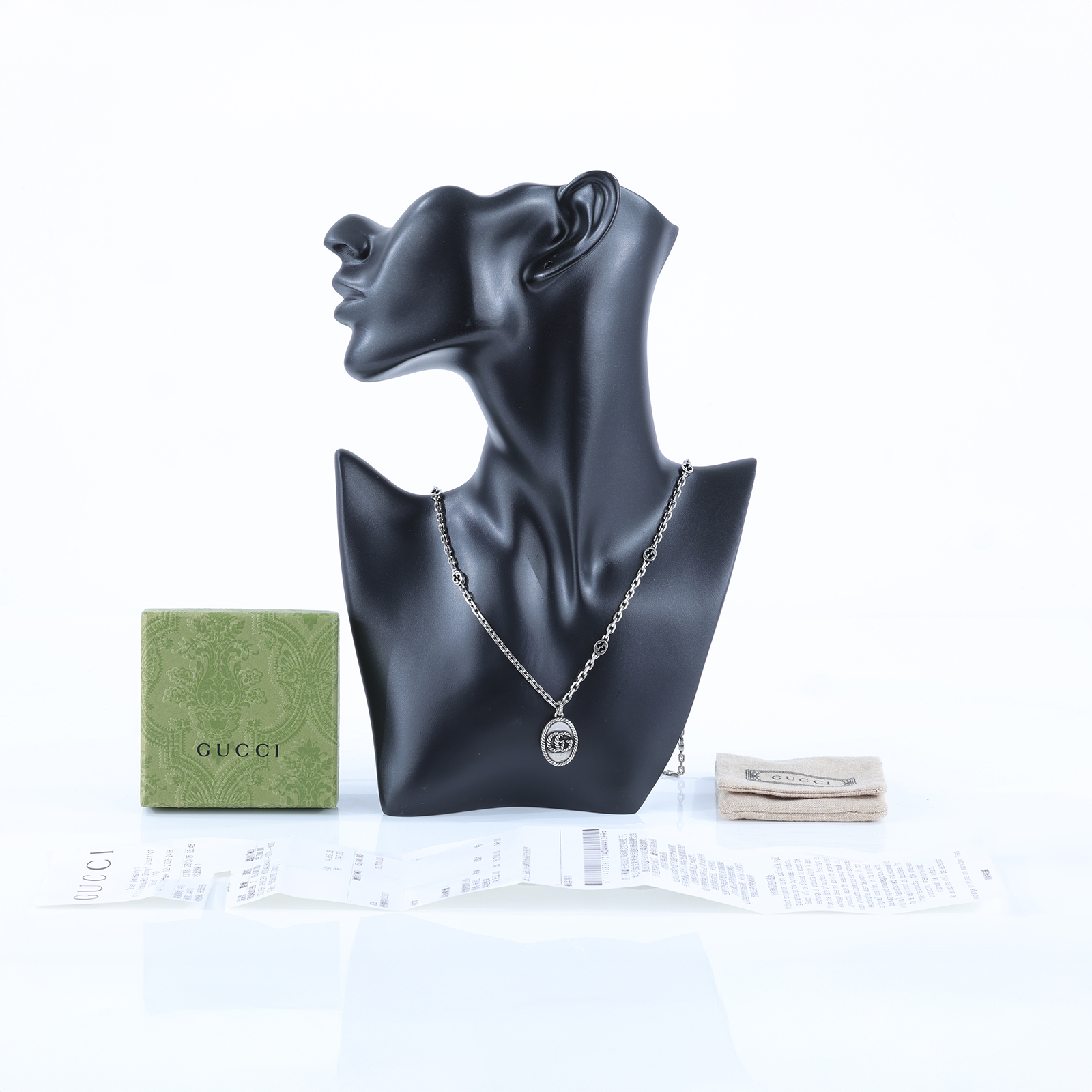 古馳 GUCCI GG Interlocking G 項鏈 632540 J8400 橢圓GG銀飾項鍊 原廠盒子/購買證明