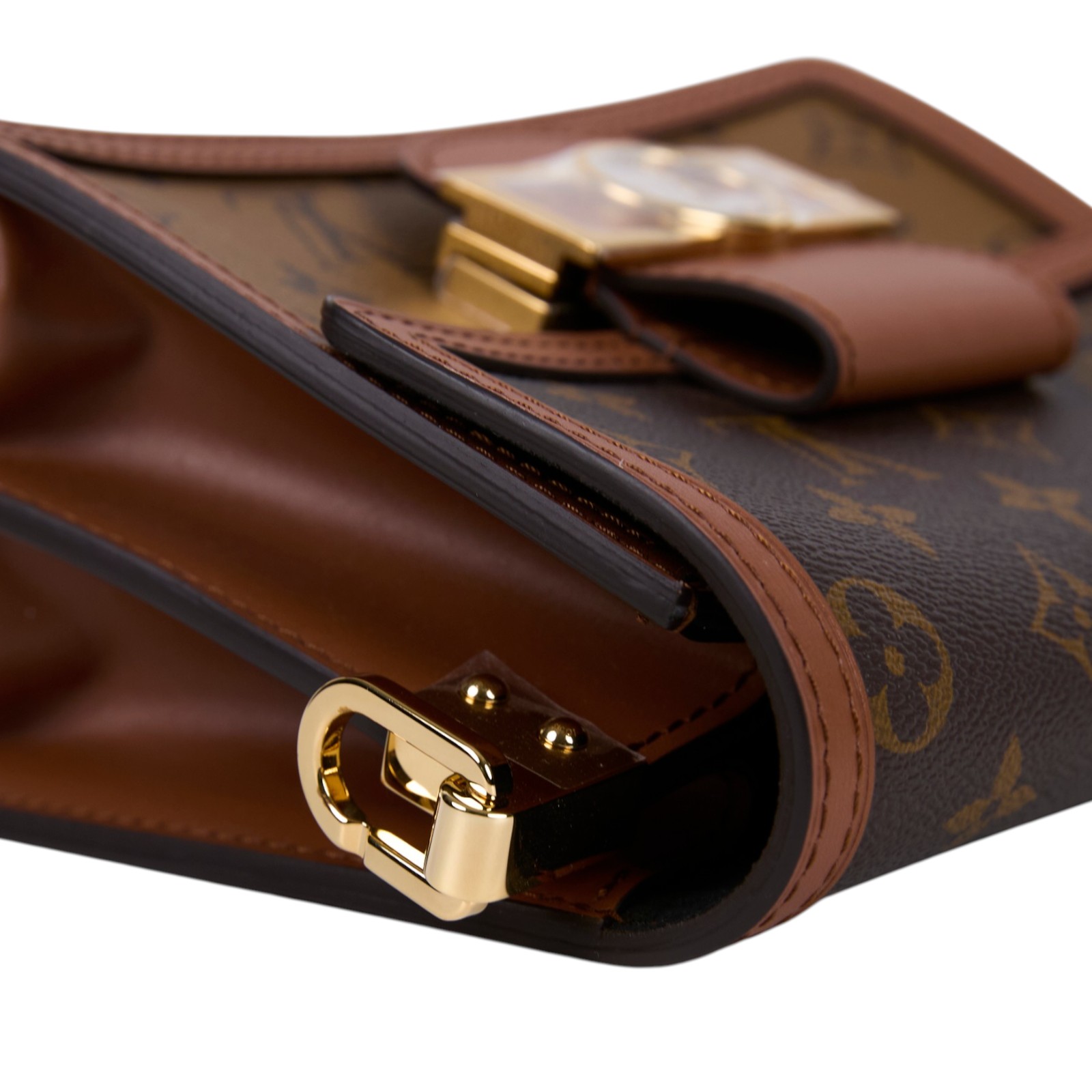 路易威登 LOUIS VUITTON Mini Dauphine 達芙妮 Reverse皮革飾邊 帆布肩背 斜背包 M45959 晶片款  原廠盒子/防塵袋