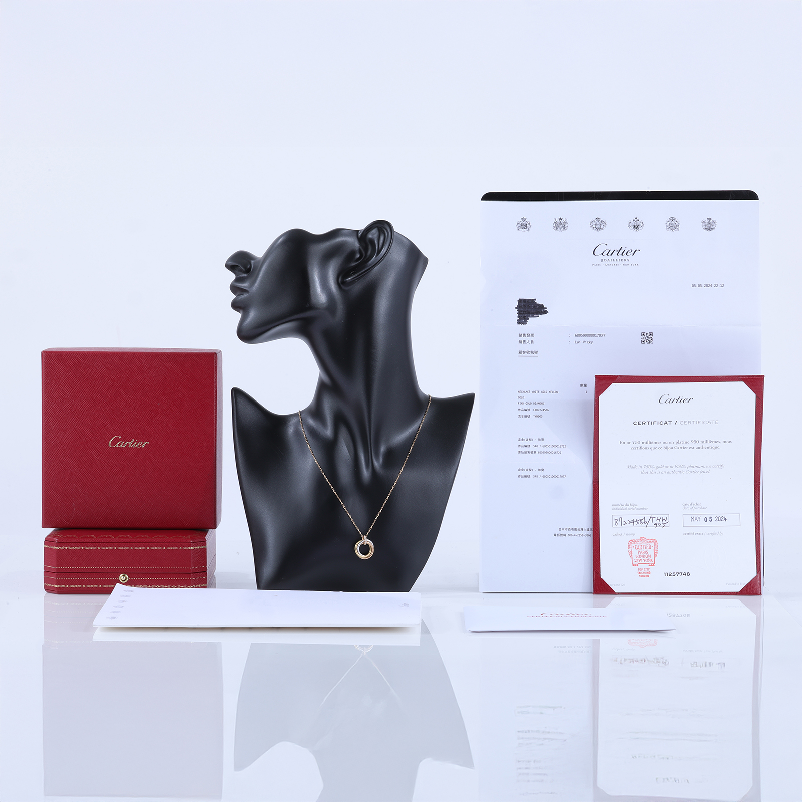 卡地亞 CARTIER Trinity 項鍊 B7224586 K18 TRINITY 頸鏈 帶鑽 原廠盒子2/保書/購買證明