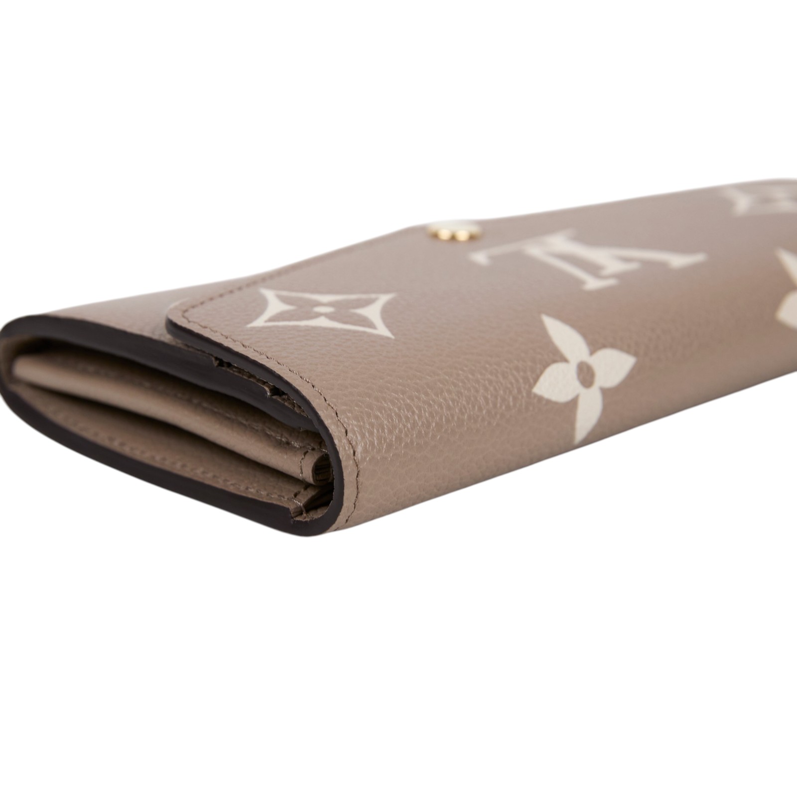 路易威登 LOUIS VUITTON Sarah 錢包 Reverse帆布 Empreinte柔軟粒面壓花牛皮 灰色 奶油色 M81049 晶片款  原廠盒子/防塵袋