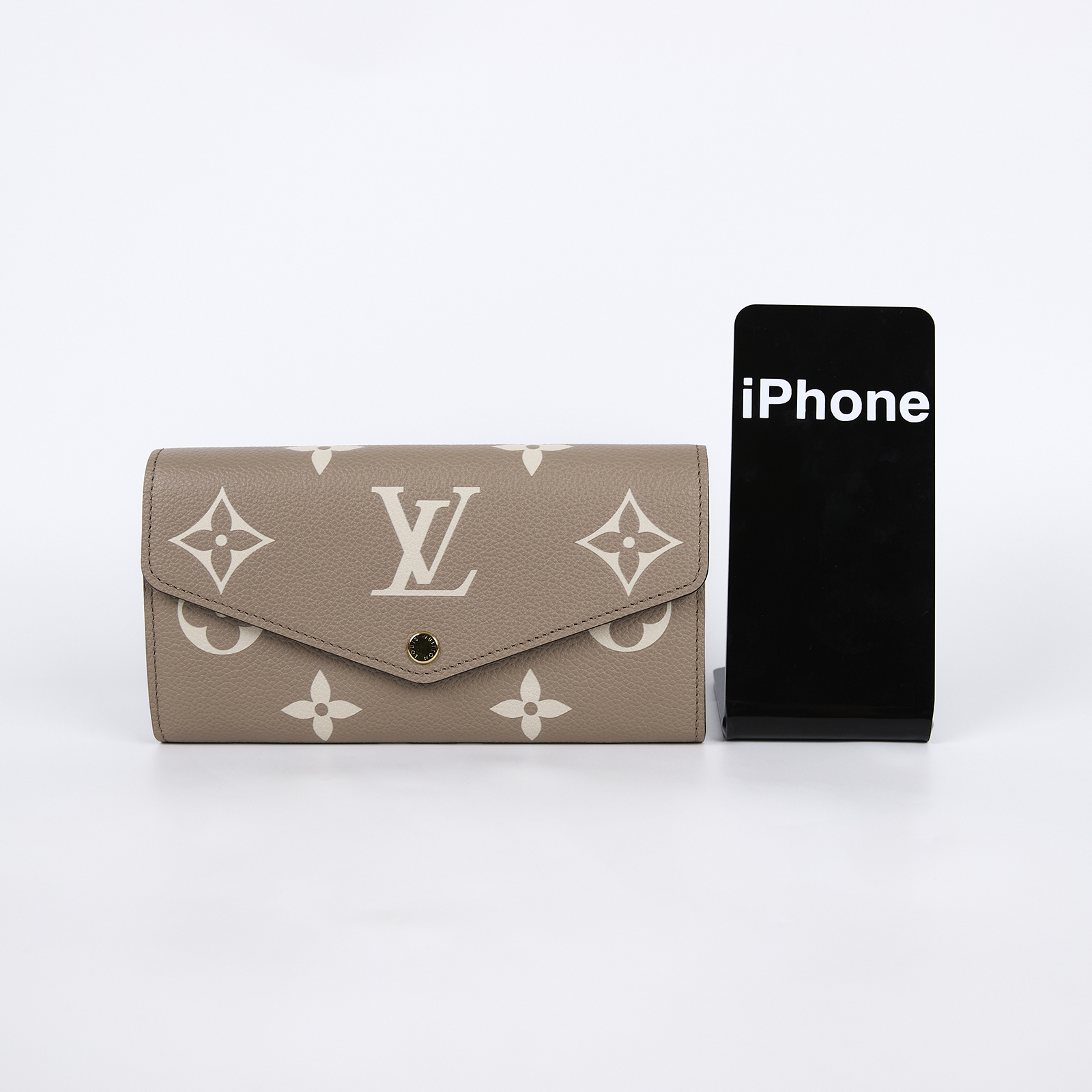 路易威登 LOUIS VUITTON Sarah 錢包 Reverse帆布 Empreinte柔軟粒面壓花牛皮 灰色 奶油色 M81049 晶片款  原廠盒子/防塵袋