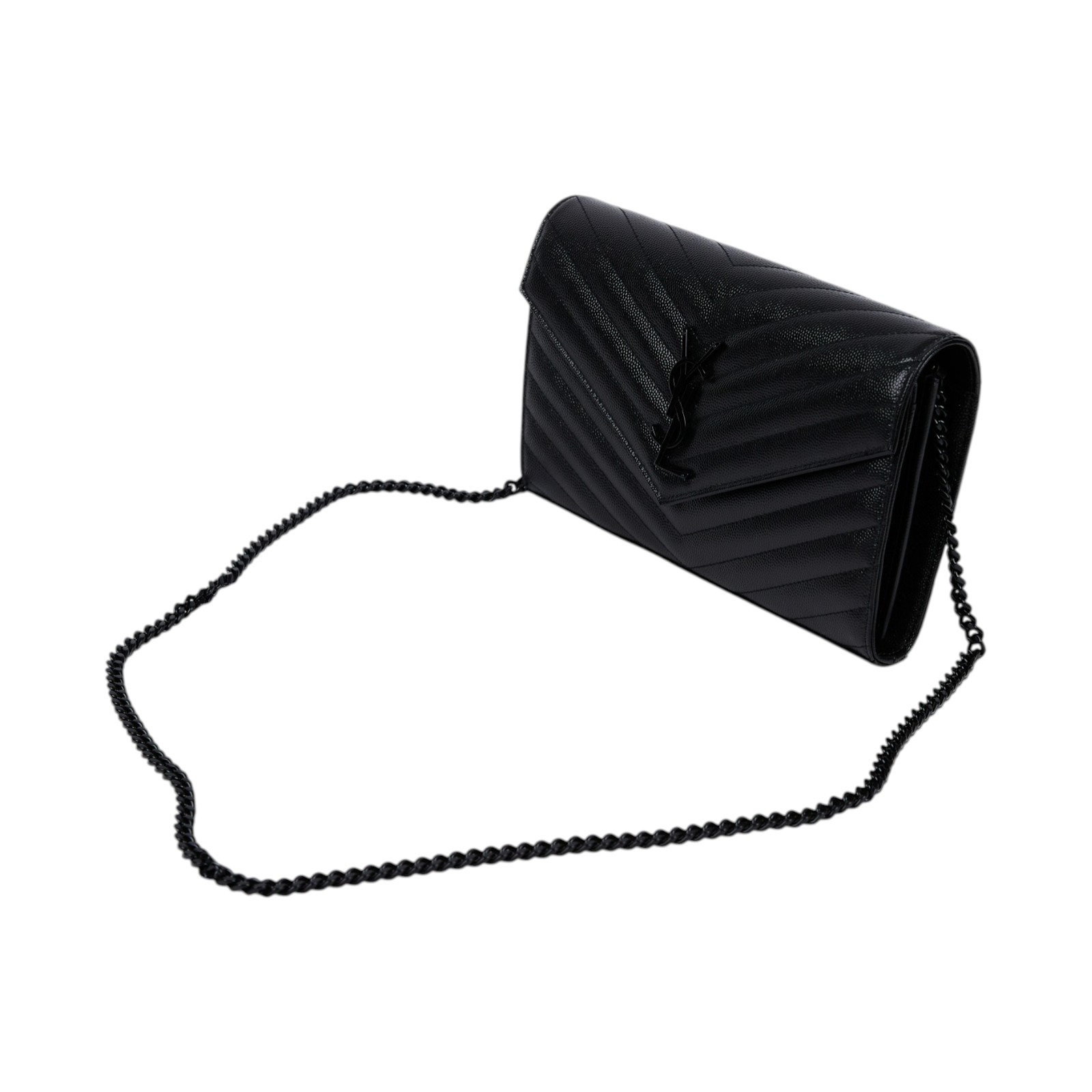 聖羅蘭 YSL SAINT LAURENT Cassandre 經典粒面皮革 鏈條 錢包 同色五金 377828BOW08  原廠盒子/防塵袋