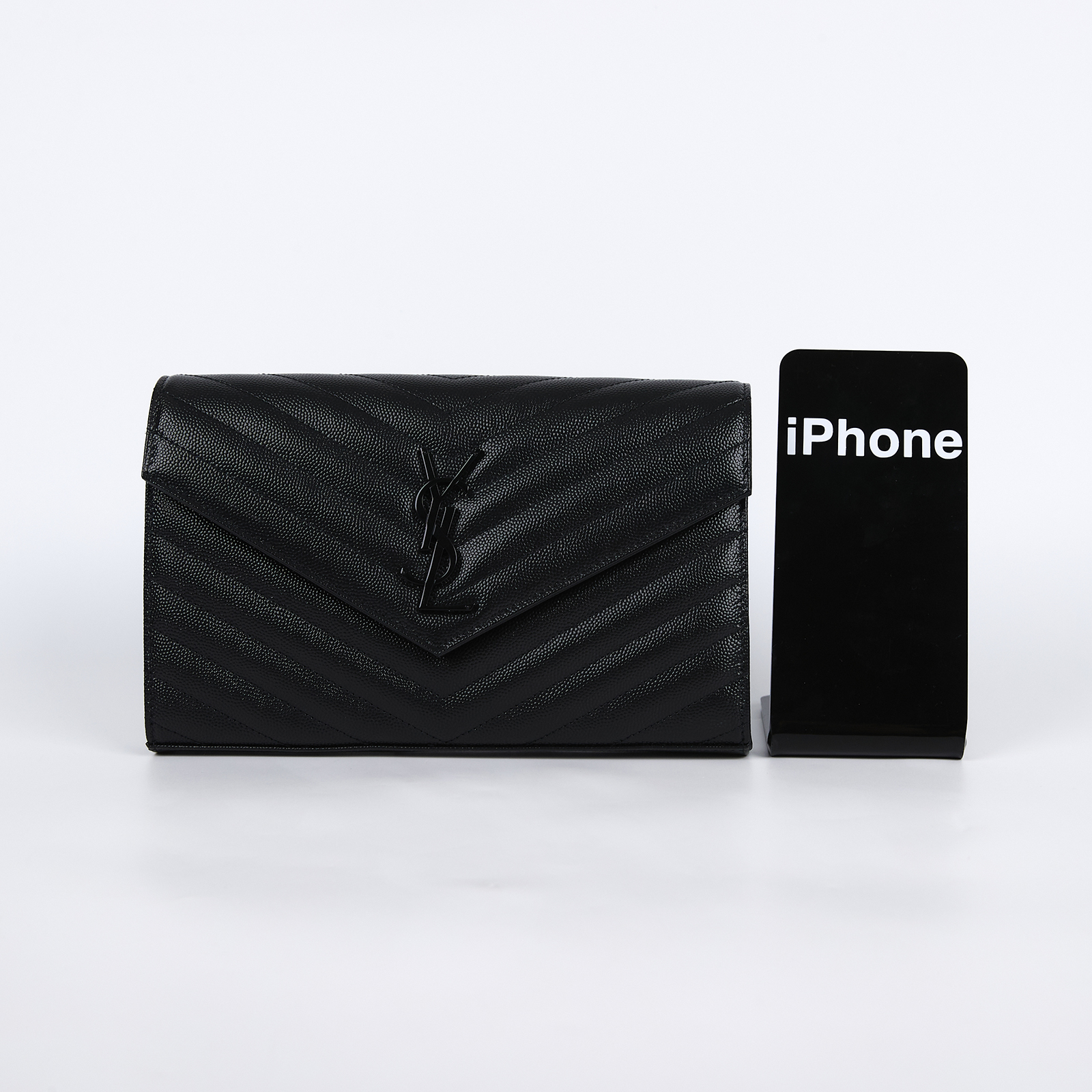 聖羅蘭 YSL SAINT LAURENT Cassandre 經典粒面皮革 鏈條 錢包 同色五金 377828BOW08  原廠盒子/防塵袋