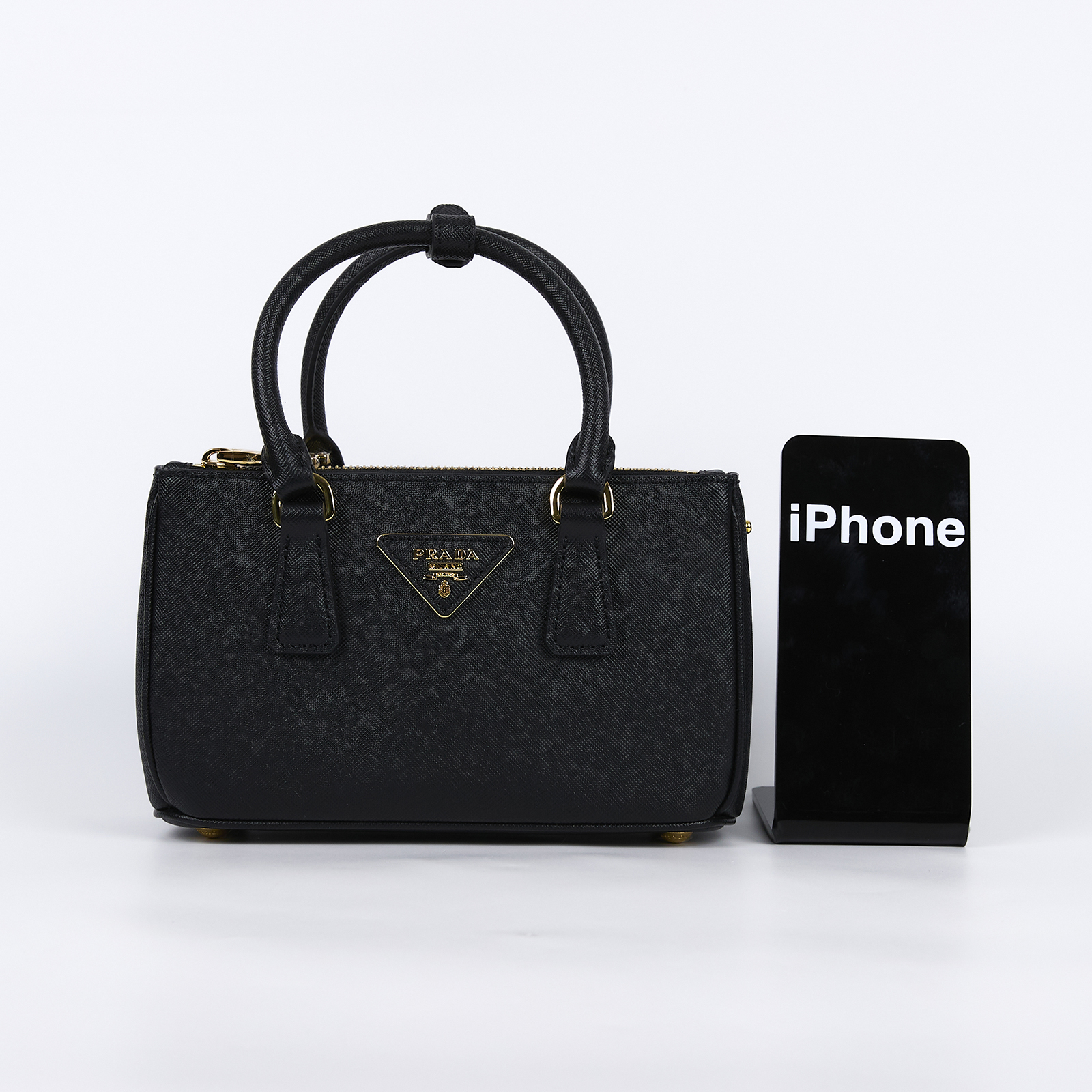 普拉達 PRADA Galleria Saffiano 皮革 迷你 手提包 1BA916_NZV 黑迷你殺手包 原廠盒子/購買證明/保證卡