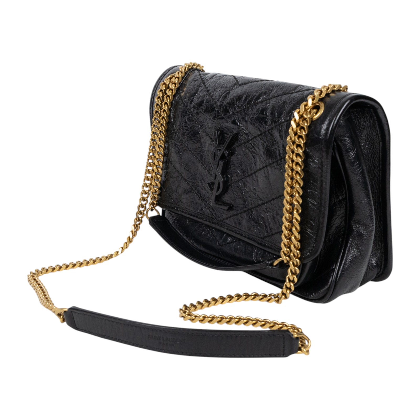 聖羅蘭 YSL SAINT LAURENT Niki 復古小牛皮 Baby 斜背 翻蓋包 6331600EN07 黑NIKI BABY肩背包 無附屬品