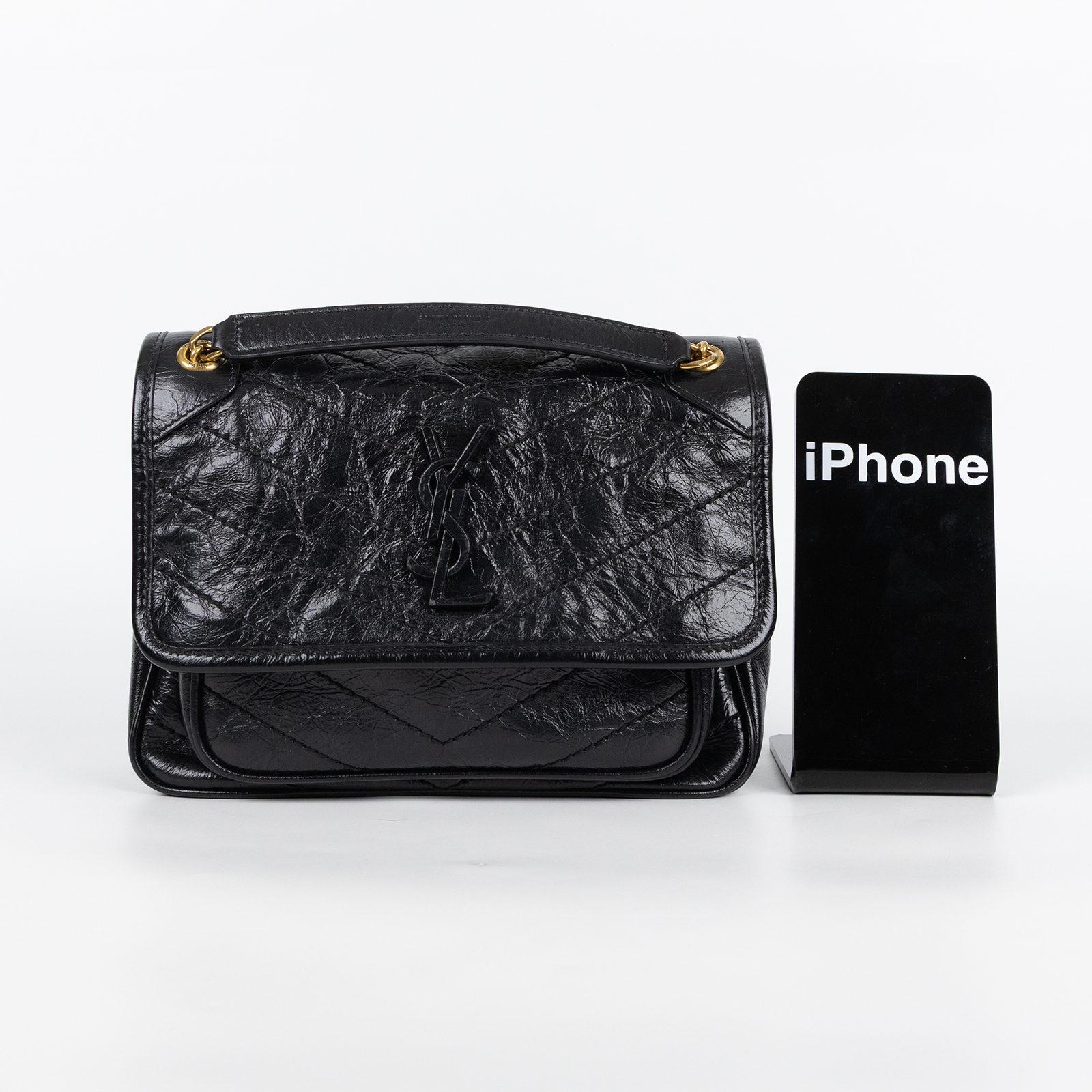 聖羅蘭 YSL SAINT LAURENT Niki 復古小牛皮 Baby 斜背 翻蓋包 6331600EN07 黑NIKI BABY肩背包 無附屬品