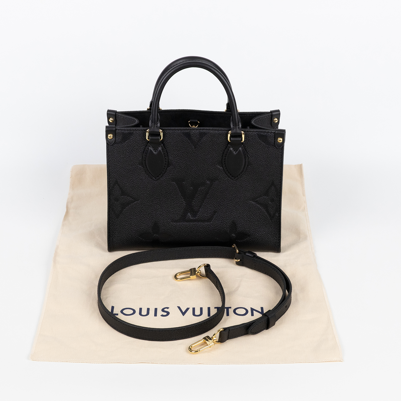 路易威登 LOUIS VUITTON OnTheGo PM 手提 肩背包 黑色 M45653 晶片款 黑原花壓紋ON THE GO PM 防塵袋/背帶