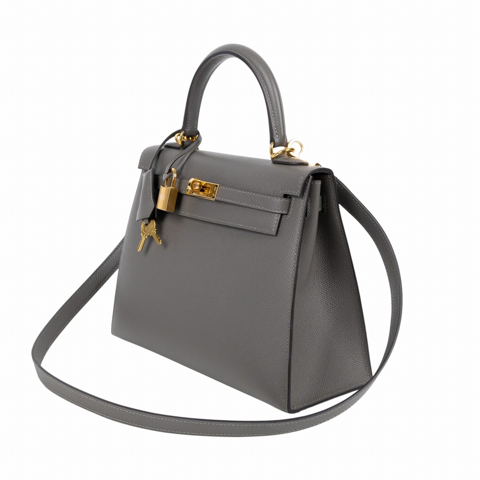 愛馬仕 Hermes Kelly II Sellier 凱莉包 25 U刻 積雨雲灰 金色五金 H038416CC0L /U ST 856 DW  原廠盒子/防塵袋/購買證明/背帶/鎖組