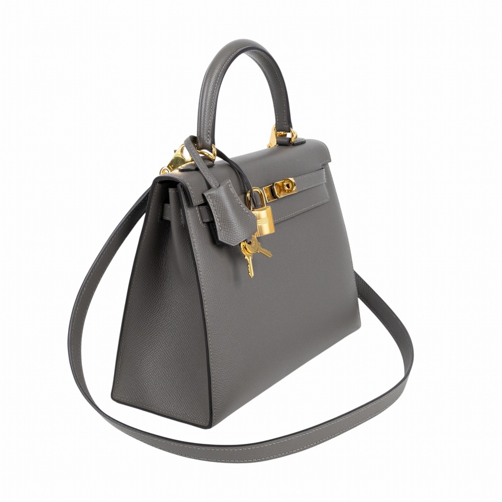 愛馬仕 Hermes Kelly II Sellier 凱莉包 25 U刻 積雨雲灰 金色五金 H038416CC0L /U ST 856 DW  原廠盒子/防塵袋/購買證明/背帶/鎖組