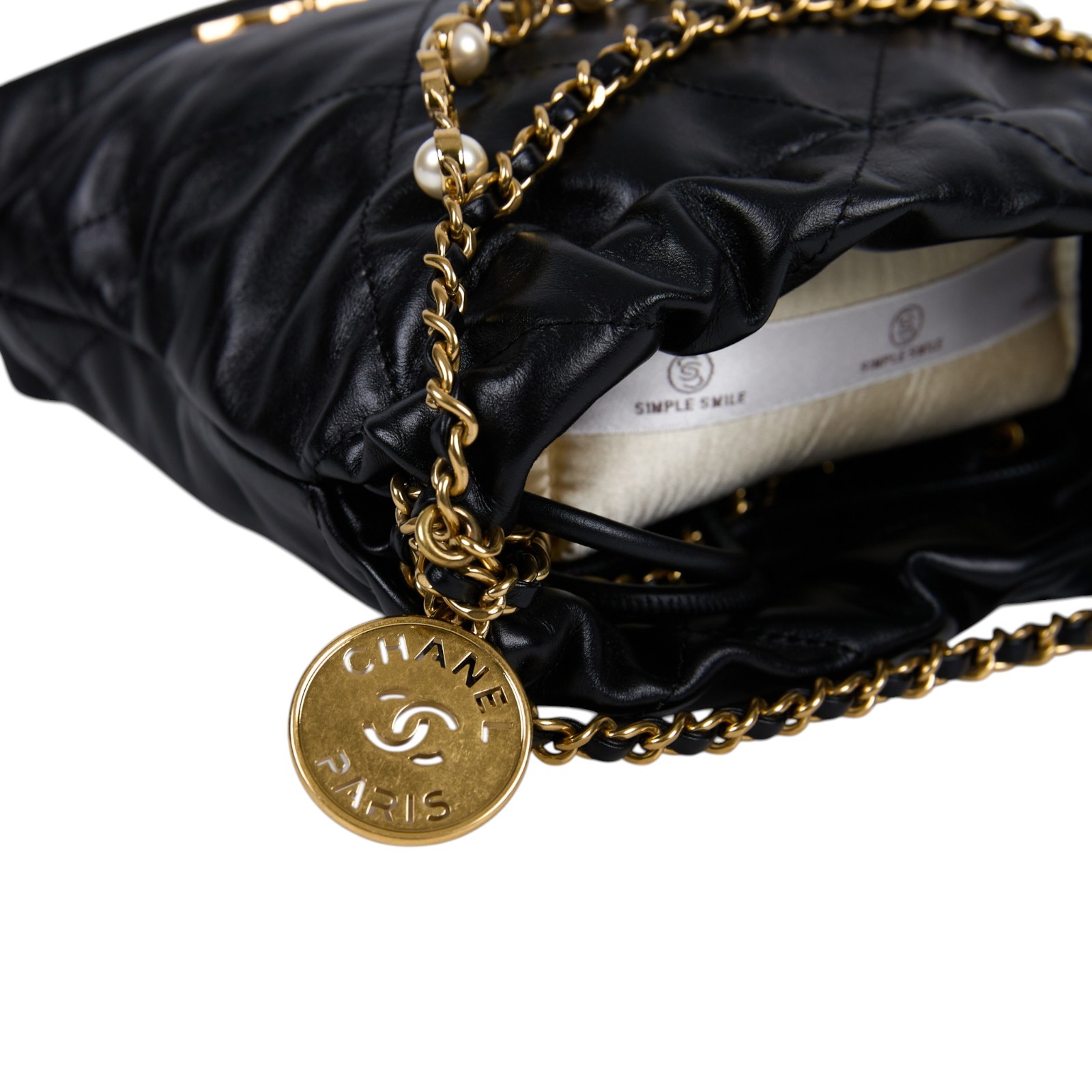 香奈兒 CHANEL 22 迷你 束口包 仿珍珠 AS3980 B17401 晶片款 黑金22BAG MINI 原廠盒子/防塵袋