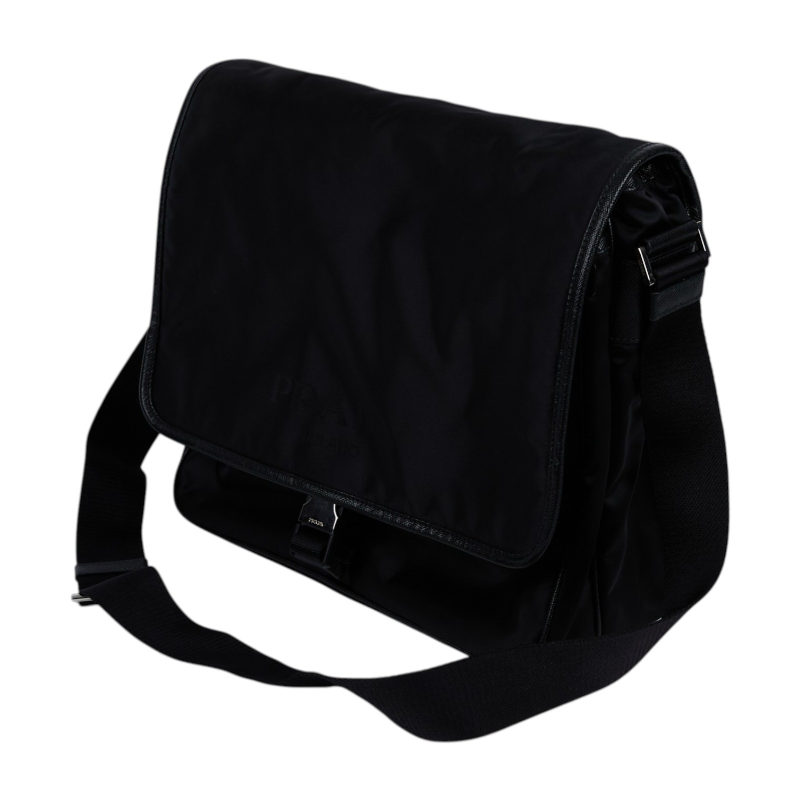 普拉達 PRADA Tessuto Nylon 郵差包 肩背包 斜背包 2VD166_2FMO 經典LOGO皮飾邊斜背包 保證卡