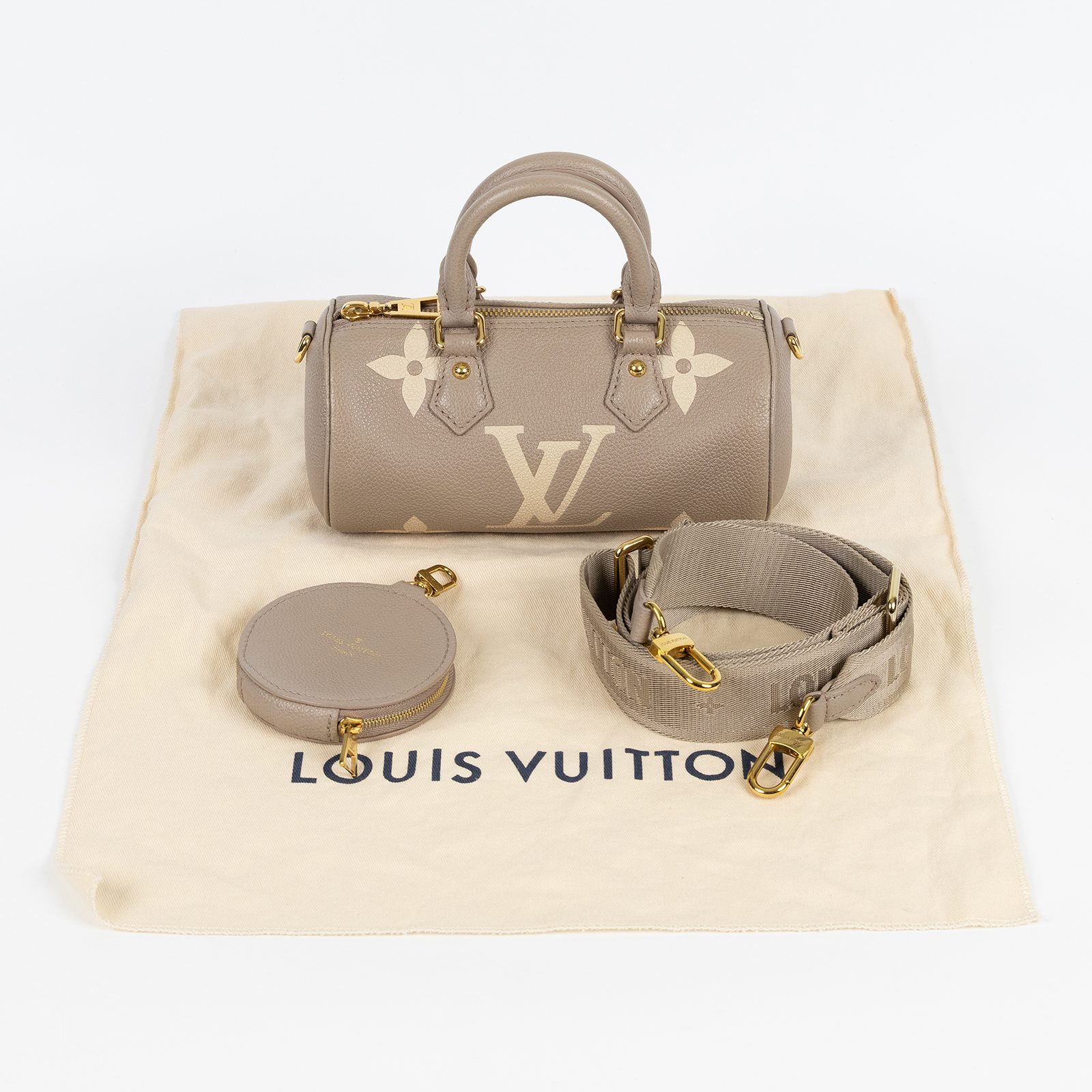 路易威登 LOUIS VUITTON Papillon BB 圓筒手提包 斑鳩灰色 M46031 晶片款 斑鳩灰PAPILLON BB 防塵袋/背帶/內袋