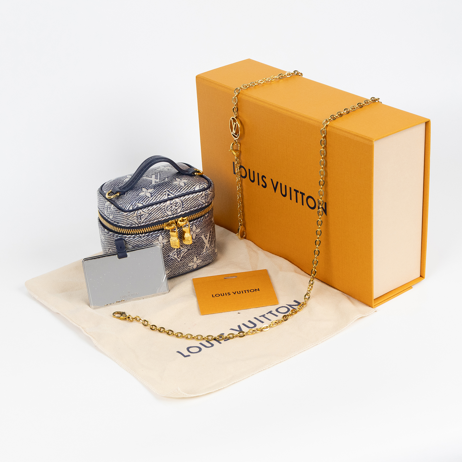 路易威登 LOUIS VUITTON Micro Vanity 化妝箱 M82467 晶片款 藍色炫彩 Micro Vanity 原廠盒子/防塵袋/鍊帶/鏡子