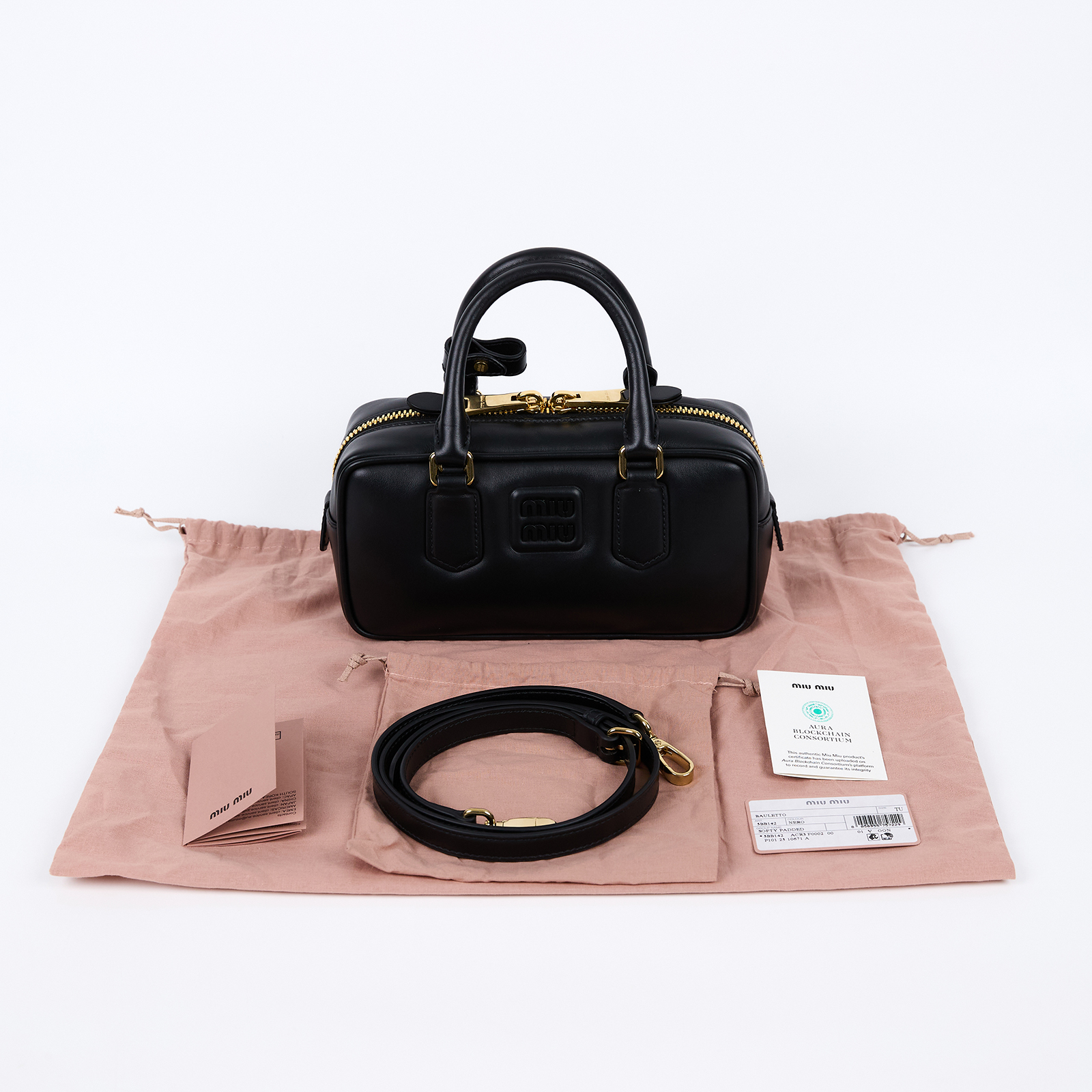 繆繆 MIU MIU Arcadie 皮革 手袋 標準 5BB142_ACR3 黑BAULETTO 小 防塵袋/背帶/保證卡