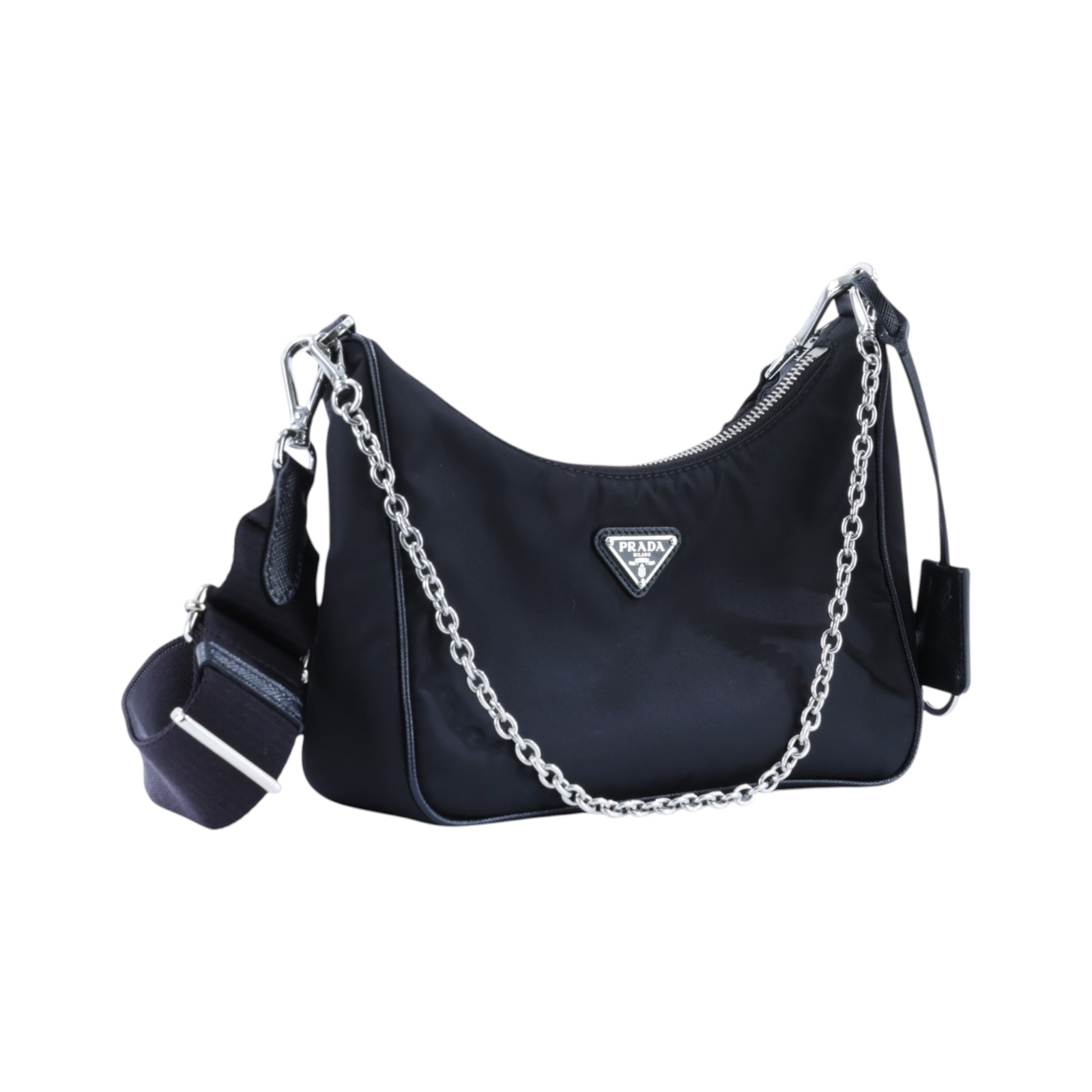 普拉達 PRADA Re-Edition 2005 Re-Nylon 手袋 1BH204_R064 黑銀三合一尼龍肩背包 無附屬品