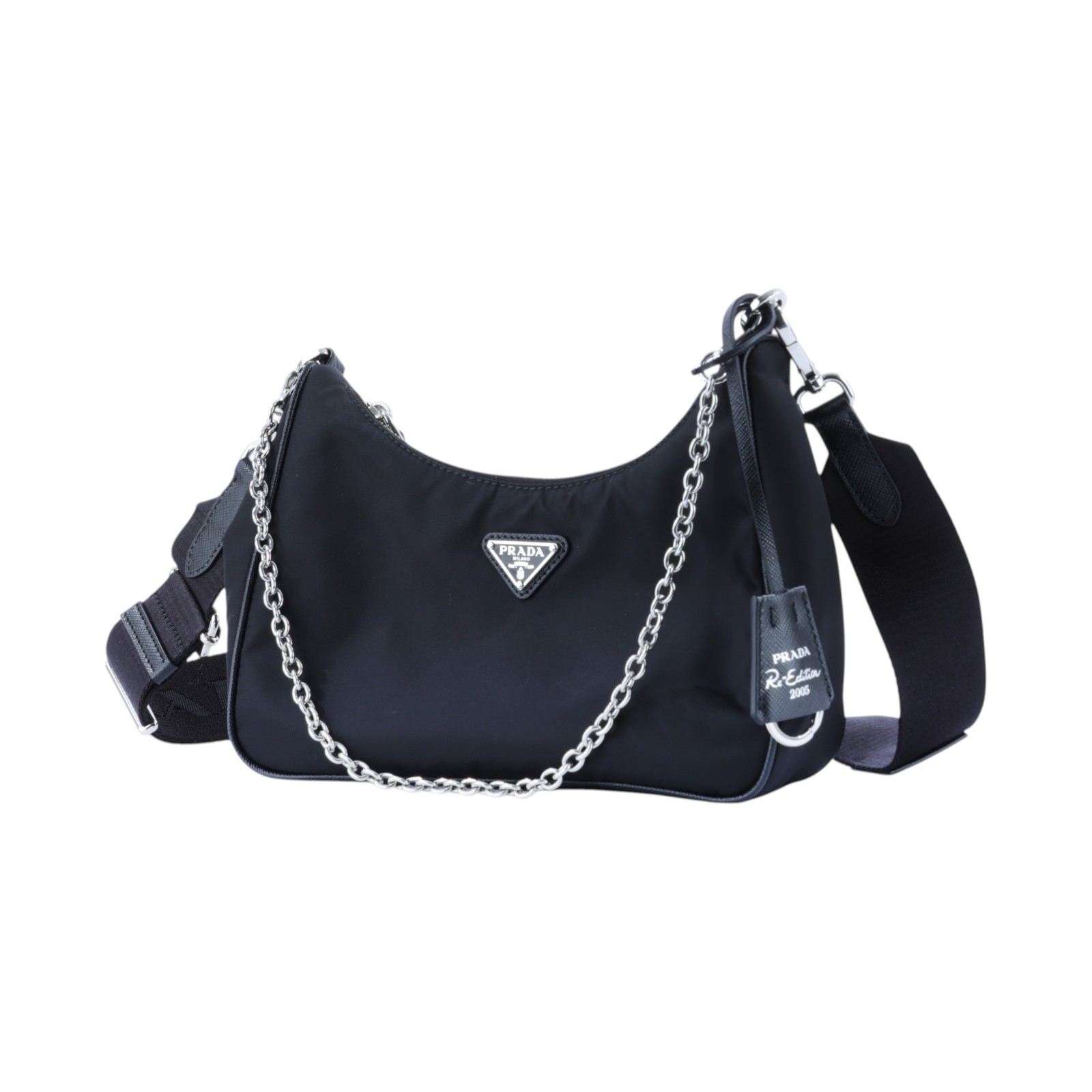 普拉達 PRADA Re-Edition 2005 Re-Nylon 手袋 1BH204_R064 黑銀三合一尼龍肩背包 無附屬品