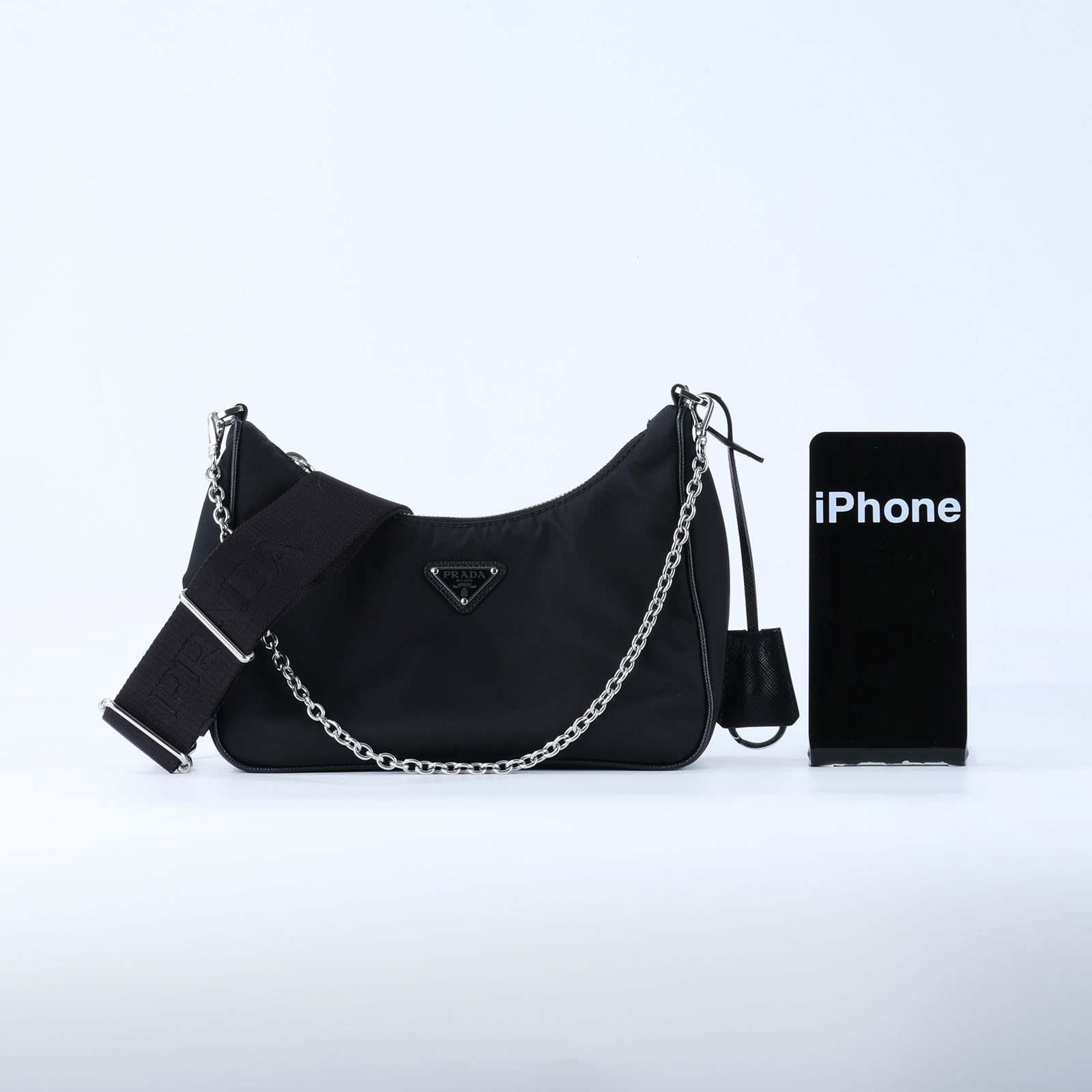 普拉達 PRADA Re-Edition 2005 Re-Nylon 手袋 1BH204_R064 黑銀三合一尼龍肩背包 無附屬品