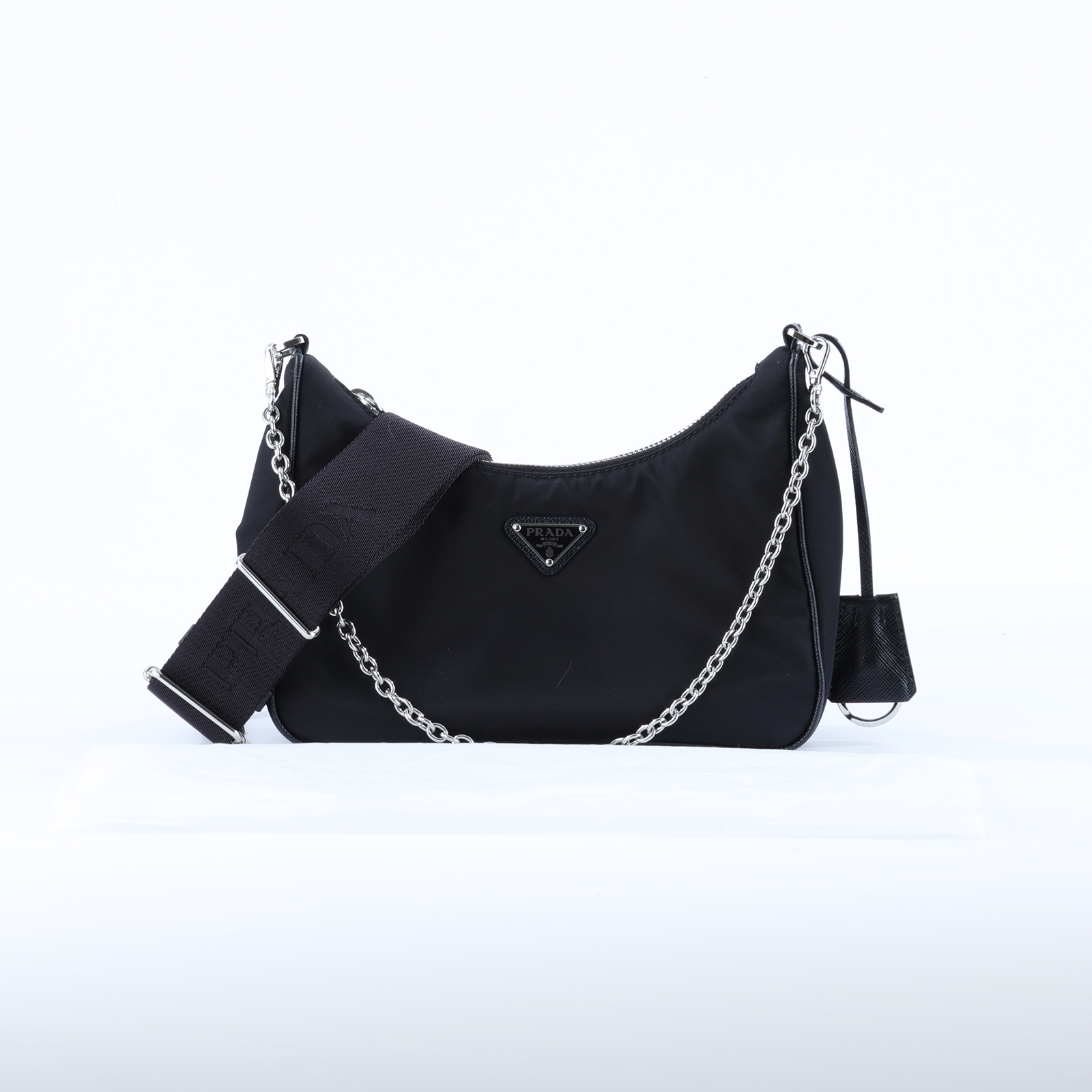 普拉達 PRADA Re-Edition 2005 Re-Nylon 手袋 1BH204_R064 黑銀三合一尼龍肩背包 無附屬品