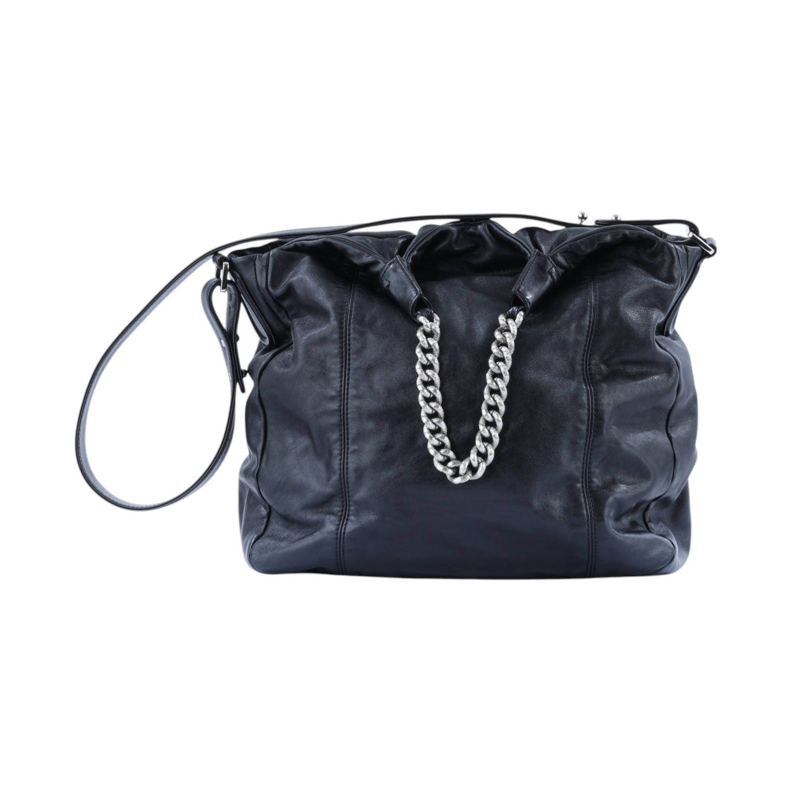 香奈兒 CHANEL 手提 肩背包  13開黑銀羊雙帶肩背包 無附屬品