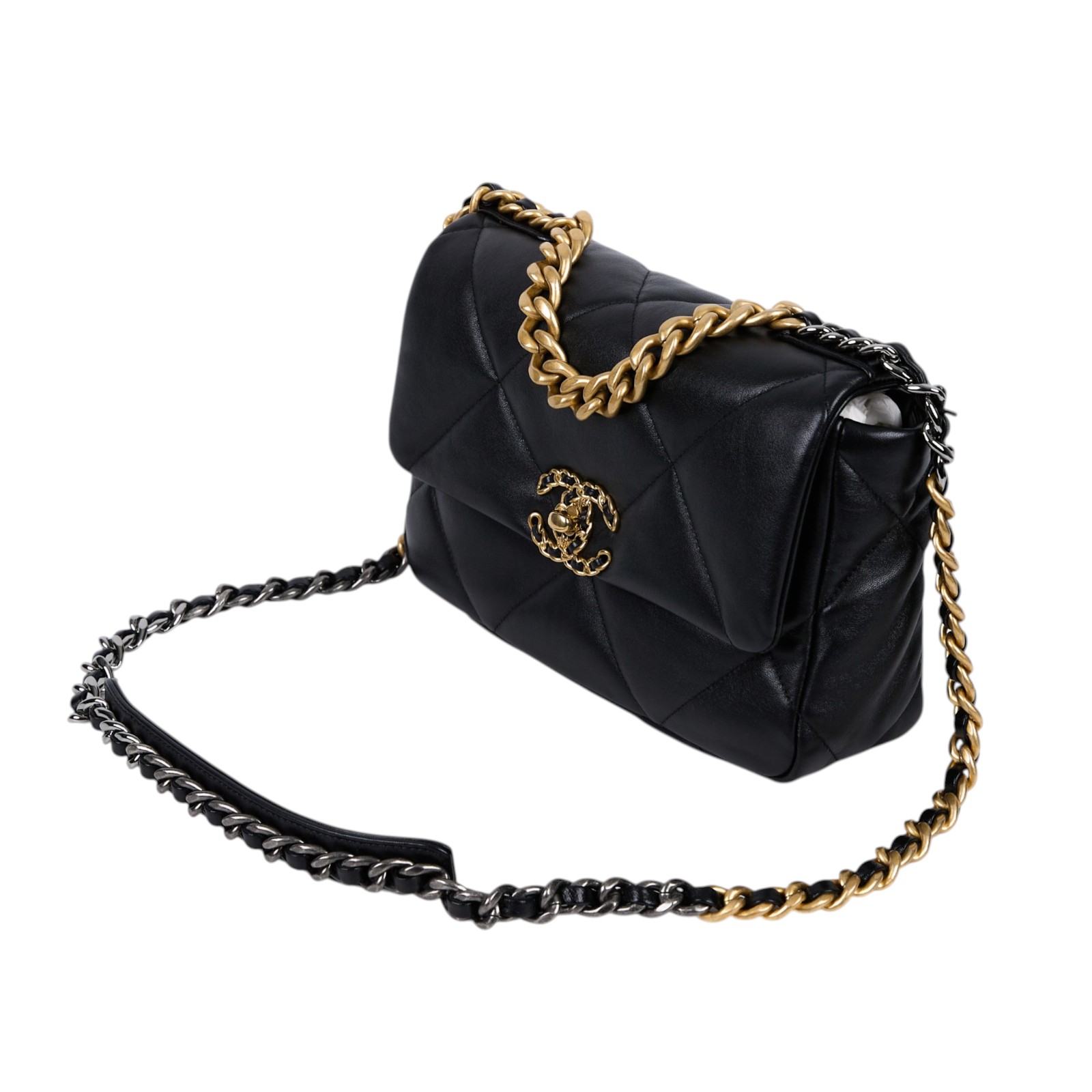 香奈兒 CHANEL 19 口蓋包 菱格紋 金銀鍊帶 手提 肩背包 AS1160 B04852 晶片款 黑19包 小號 原廠盒子/防塵袋/購買證明