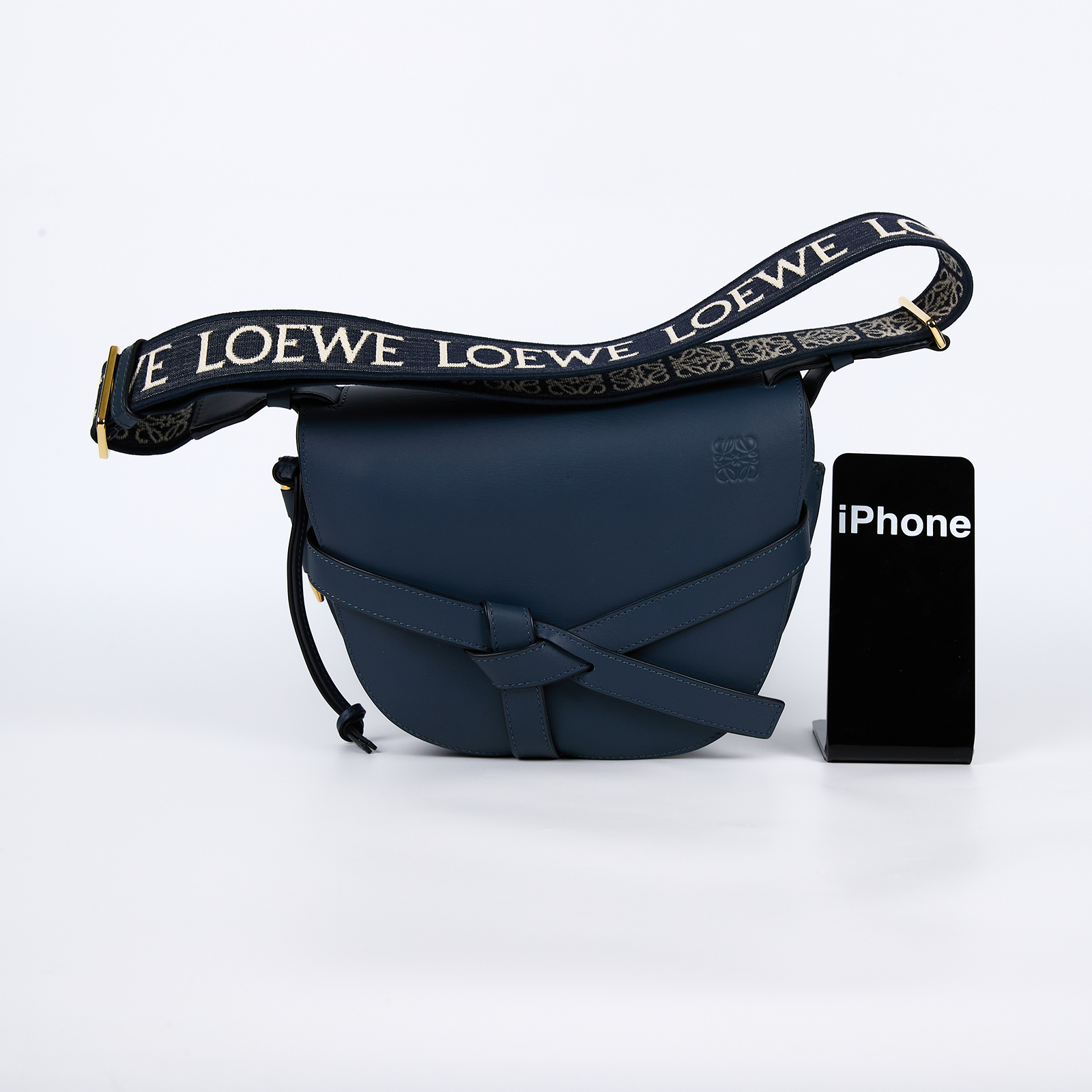 羅意威 LOEWE Small Gate bag 小型 小牛皮 肩背包 帆布背帶 A650T20X40 深藍GATE SMALL 防塵袋