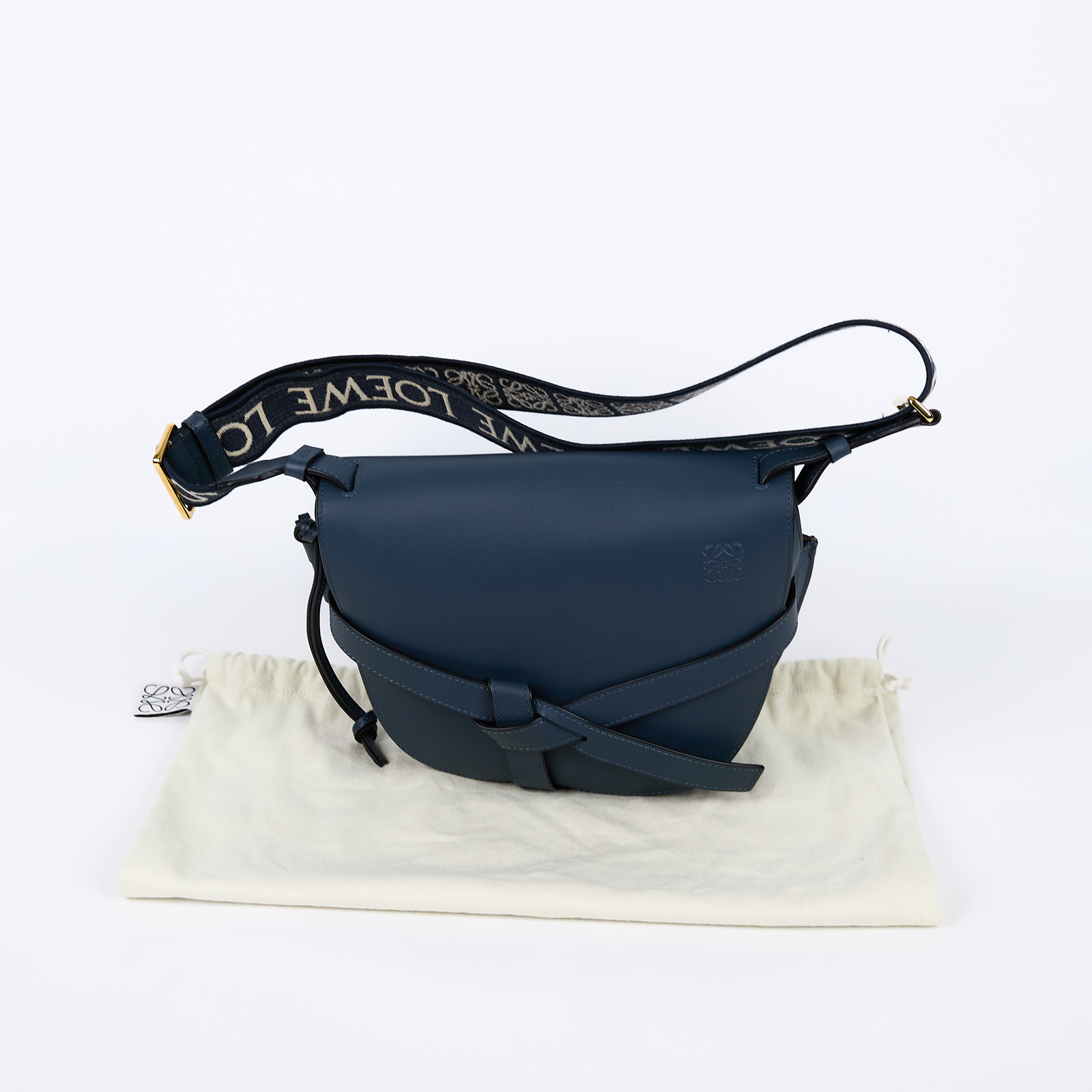 羅意威 LOEWE Small Gate bag 小型 小牛皮 肩背包 帆布背帶 A650T20X40 深藍GATE SMALL 防塵袋