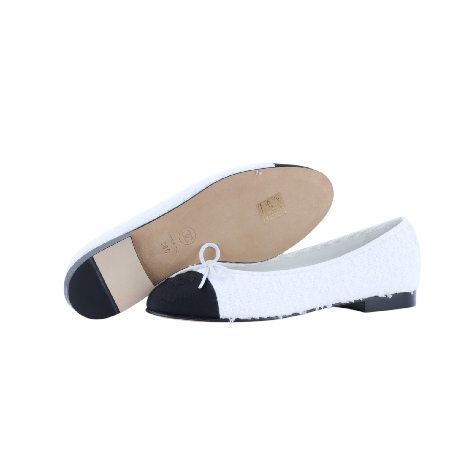 香奈兒 CHANEL 娃娃鞋 平底鞋 G02819_38 白黑毛尼芭蕾舞鞋 原廠盒子/防塵袋