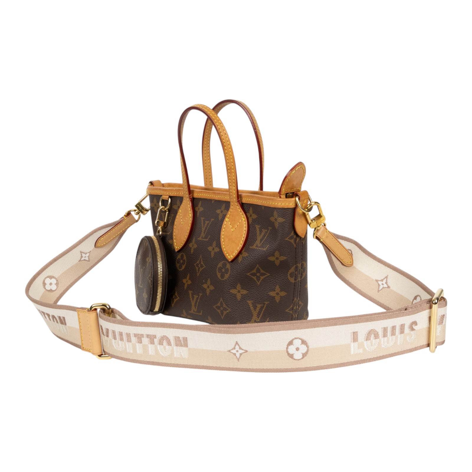 路易威登 LOUIS VUITTON Neverfull BB 手提 斜背包 米色背袋 M46705 晶片款 原花Neverfull BB 背帶/內袋