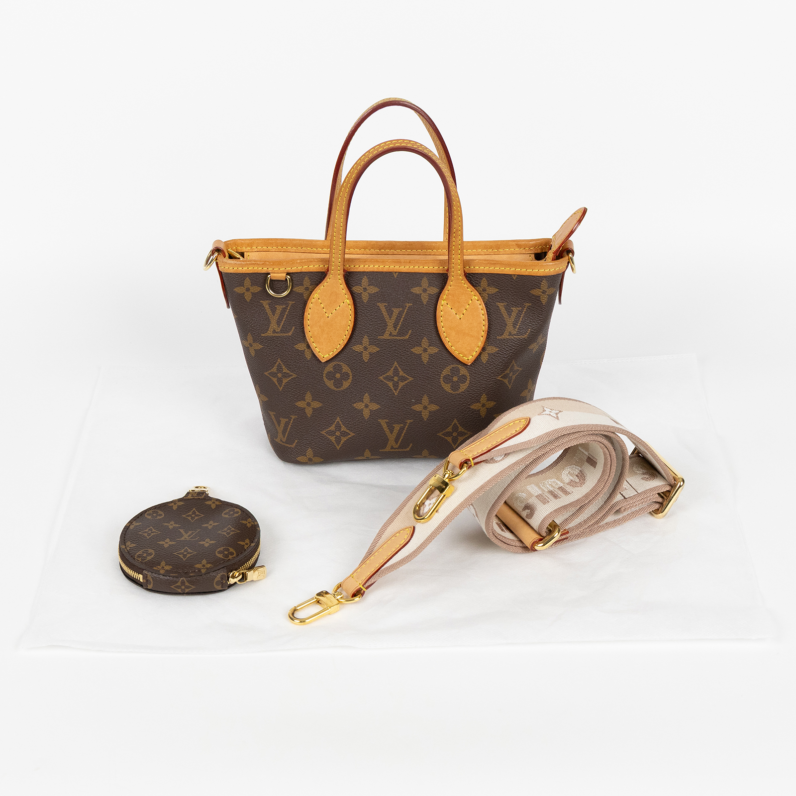 路易威登 LOUIS VUITTON Neverfull BB 手提 斜背包 米色背袋 M46705 晶片款 原花Neverfull BB 背帶/內袋